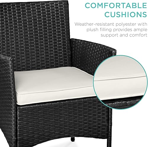 Miniatura 102 de Best Choice Products Juego de 3 piezas de mimbre para conversación al aire libre, muebles de patio que ahorran espacio para jardín con mesa