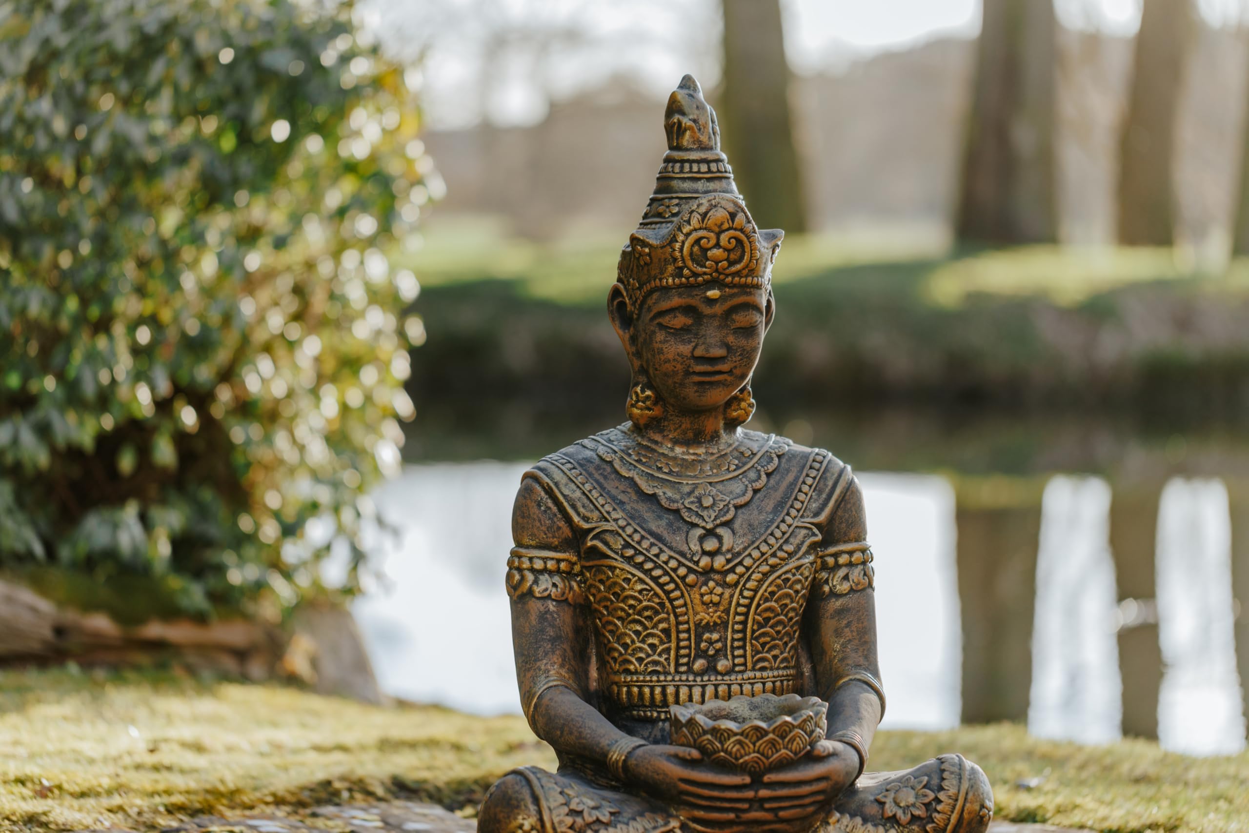 gartendekoparadies.de Statue de Bouddha thaïlandais en pierre moulée résistante au gel, hauteur 80 cm, 75 kg, pour extérieur (doré)