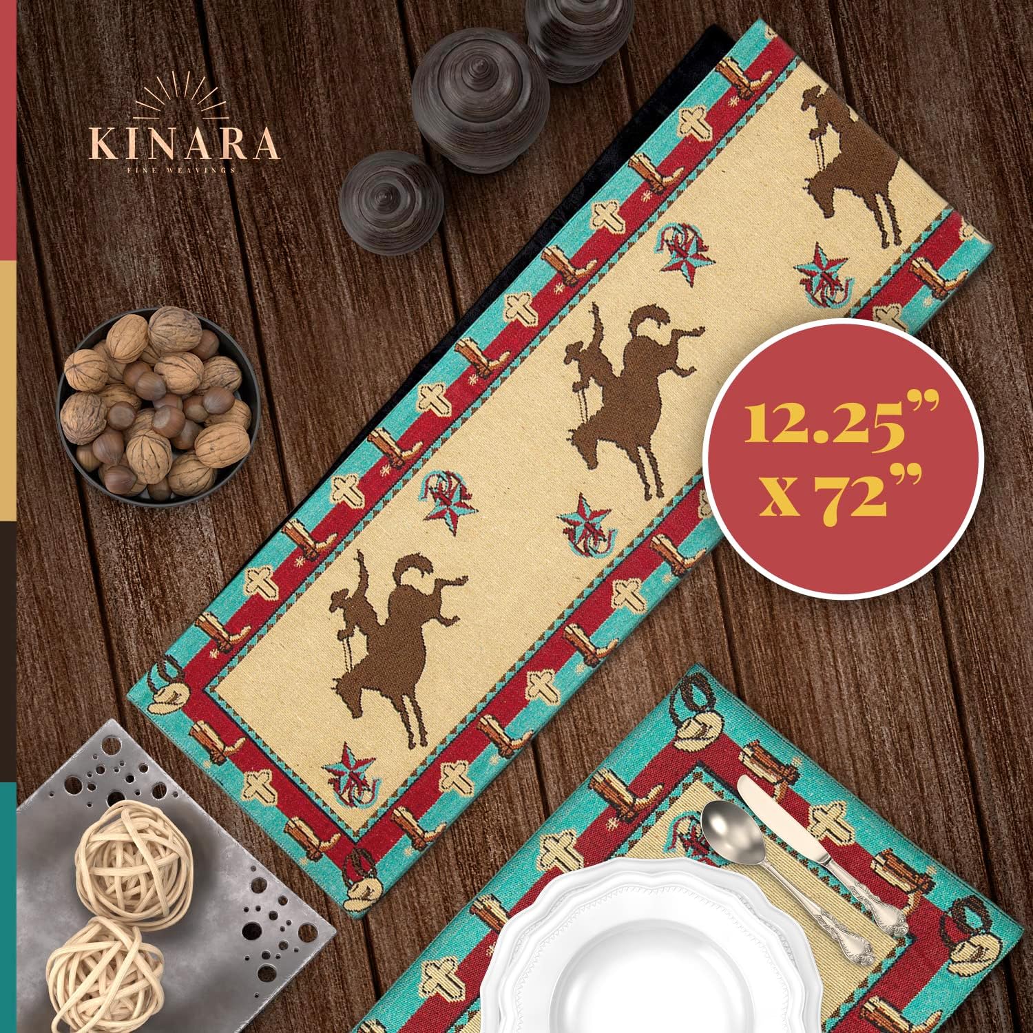 Kinara Rodeo Table Runner – Southwestern Native American Design – Beautiful and Unique Pattern – Fine Weaving 12.25x72 inch.