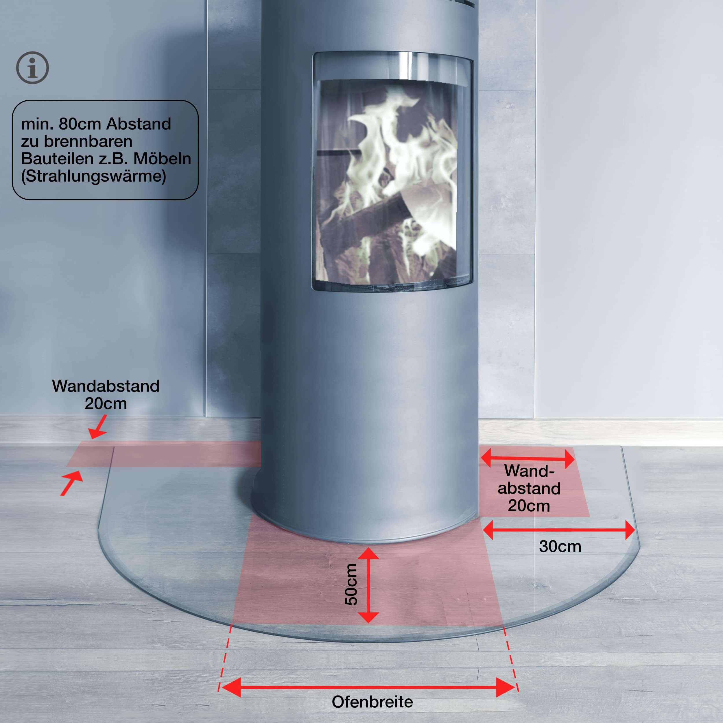 BIJON Funkenschutz-Platte mit Facettenschliff | Glasplatte Kaminofen | Kaminschutz mit ESG Sicherheitsglas | Kamin Zubehör | Kamin Glasplatte | Segmentbogen 120 x 100 cm | 6mm