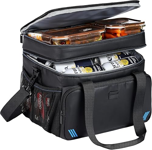 ZEEMO Bolsa enfriadora, lonchera aislada con doble compartimento para hombres, lonchera a prueba de fugas para el trabajo al aire libre, color negro