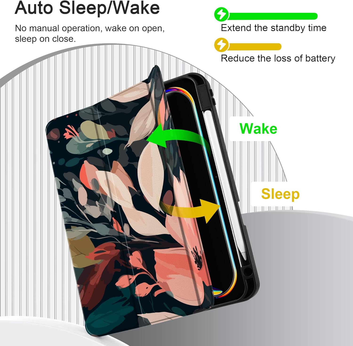 DONGKE Case for iPad Pro 11 inch (M5 2025 / M4 2024, 6th & 5th Generation) – [Built-in Pencil Holder] Ultra Slim PU Leather Trifold Stand Cover with Soft TPU Back, Auto Wake/Sleep, Painted Florals