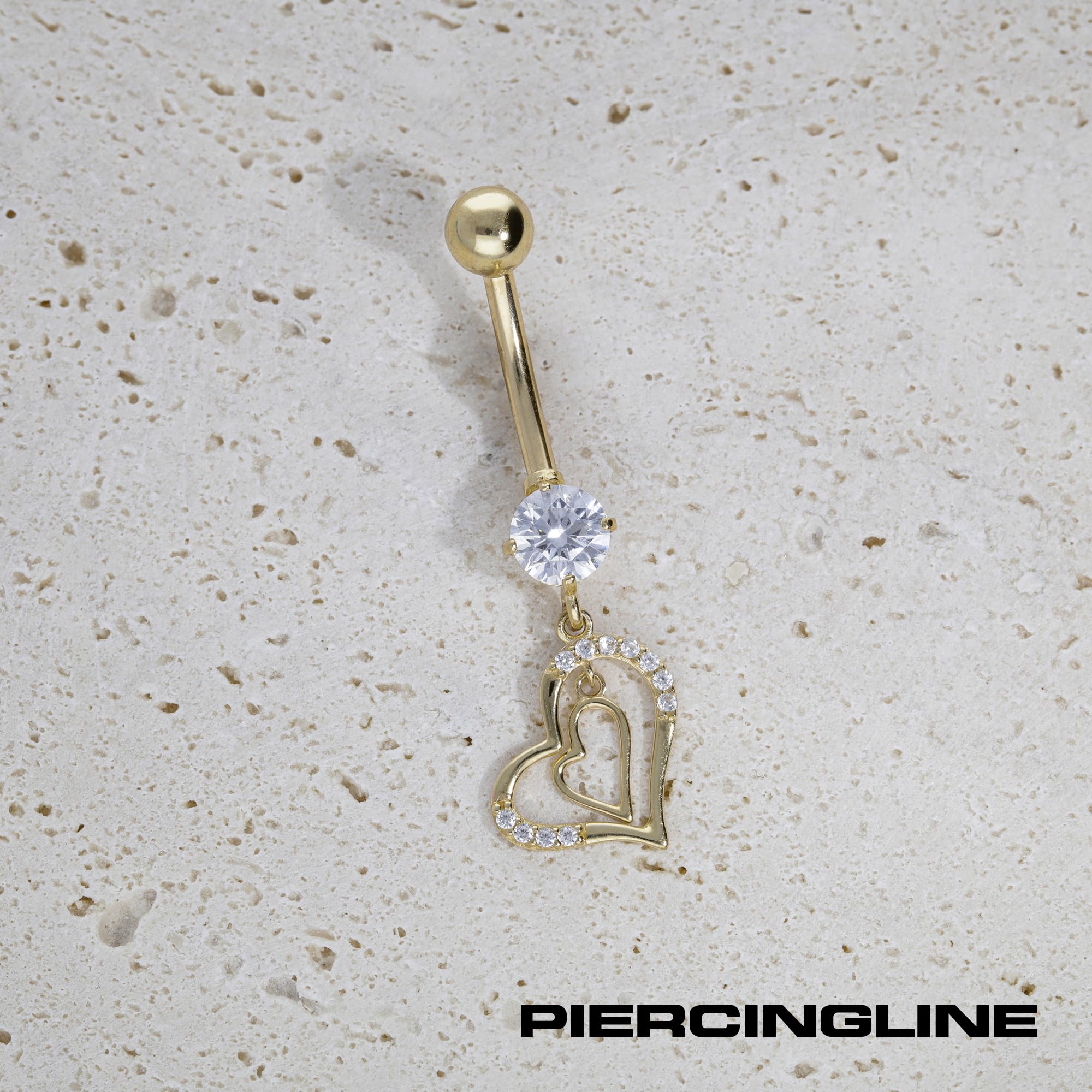 PIERCINGLINE 750er GOLD Bauchnabelpiercing 18 KARAT 2 Herzen Piercing Bananabell Banane Farbauswahl