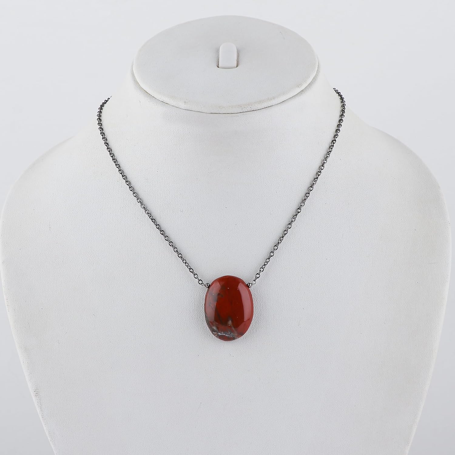 TGH Natural Gemstone Oval Cabochon Necklace - Healing Crystal Pendant for Women - 16+2 Inch Black Plated Brass Chain - Valentine Gift - Image 3