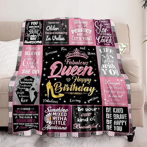 Miniatura 3 de Regalos de cumpleaños de reina para mujer, manta de forro polar única de feliz cumpleaños de 50 x 60 pulgadas, regalos divertidos de decoración de