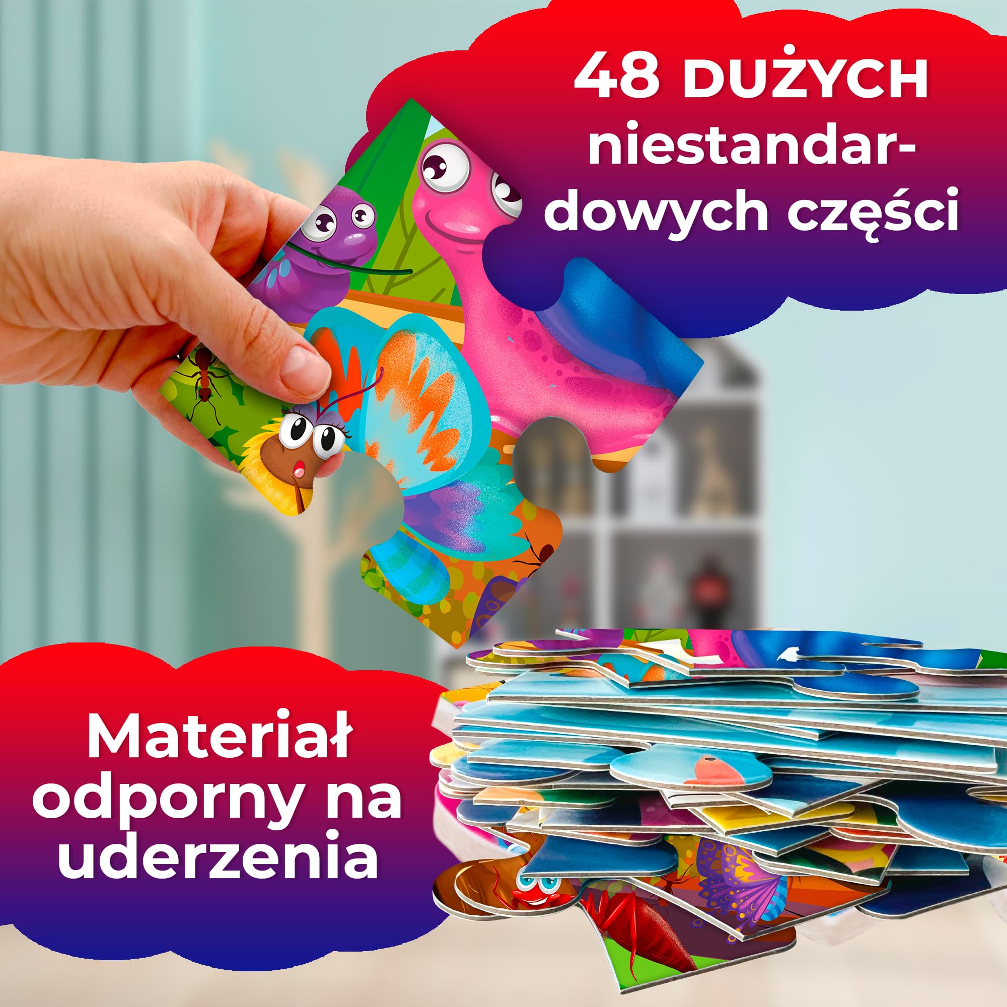 QUOKKA Gigantyczna Układanka Podłogowa Od 3 4 5 – 60 X 90 Cm, 48 Elementów, Puzzle Od 2 3 4 Lat – Duże Zabawki Od 3 4 Lat – Prezent XXL W Kształcie Owada Dla Chłopców I Dziewcząt Od 5 6 Lat