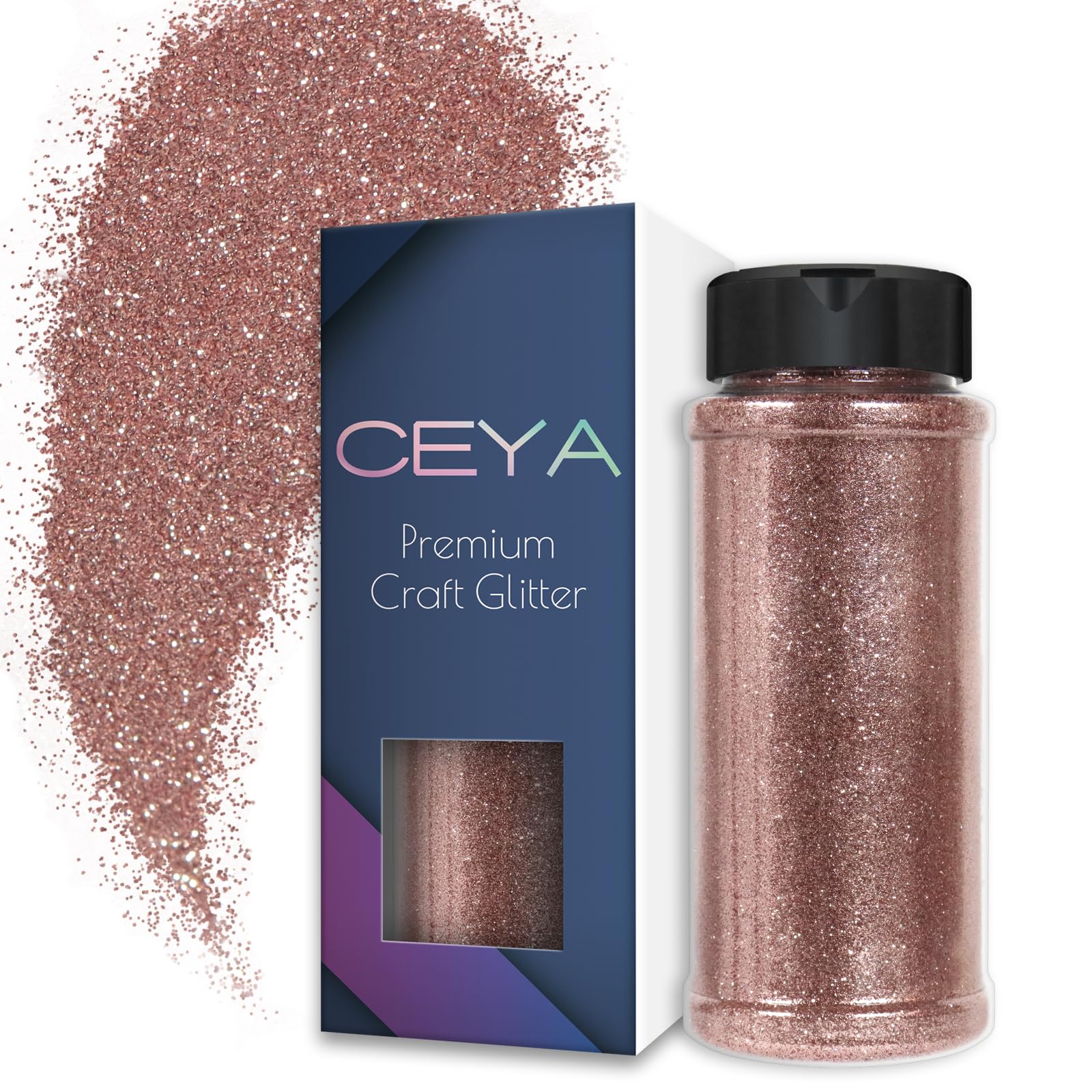 Ceya 3.8oz/ 110g Ultra Fine Glitter Powder Rose Gold Glitter 1/128” 0.008” 0.2mm for Slime Epoxy Resin Craft Tumbler Jewelry Nail Art Festival Makeup