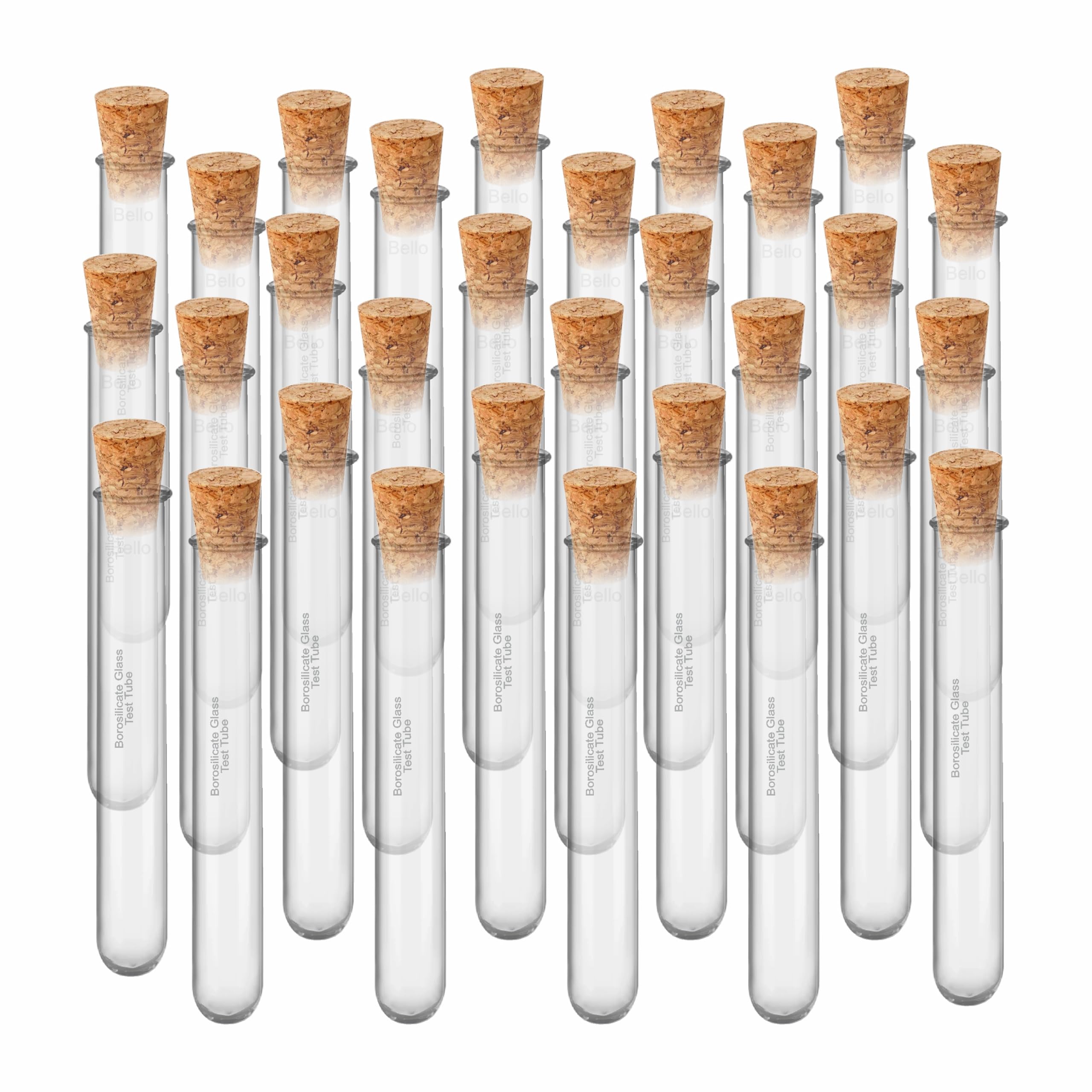 Bello Borosilicate Glass Test Tube 15X125 With Wooden Cork Stopper Set Of (30 Test Tube, 30 Cork) for School College Lab Laboratory, Plants Scientific Experiments Etc.