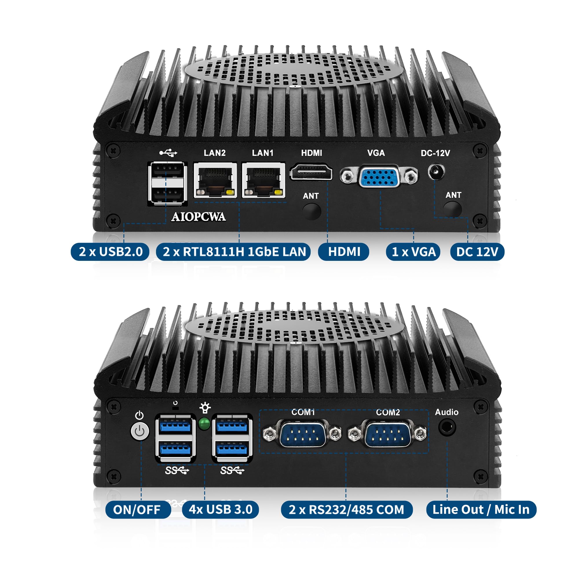 Industrial Mini PC i3-1215U (6C/8T), Embedded Computer 2 x RS232/RS485 COM, 2 x Gigabit LAN, Desktop Micro PC DDR4 Barebone No RAM/SSD, HD+VGA, Mini-PCIe, SATA3.0, SIM Slot