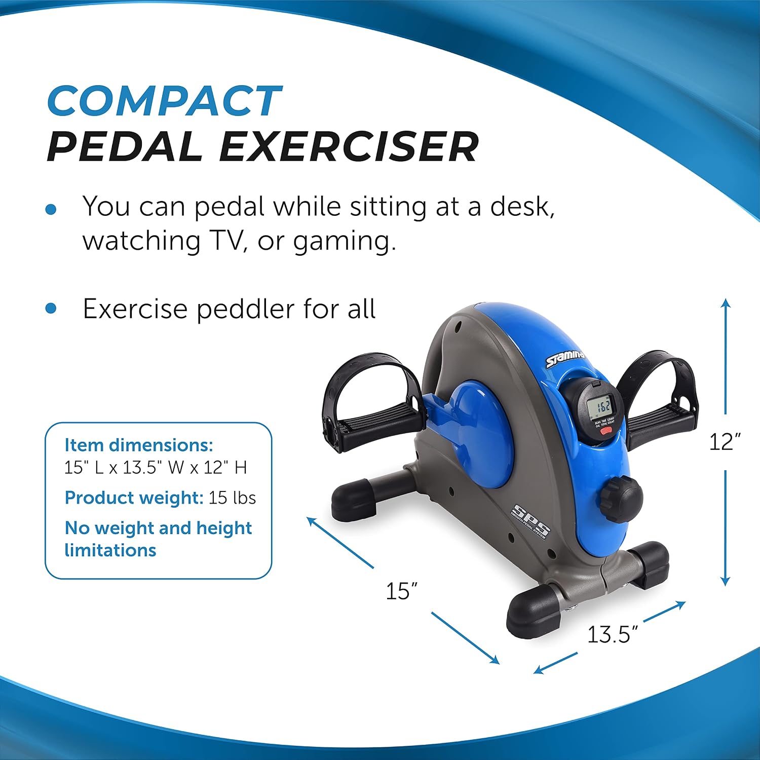 Stamina Mini Exercise Bike with Smooth Pedal System - Portable Pedal Exerciser - Cardio Equipment Fitness Bike - Stationary Bike for Home Workout