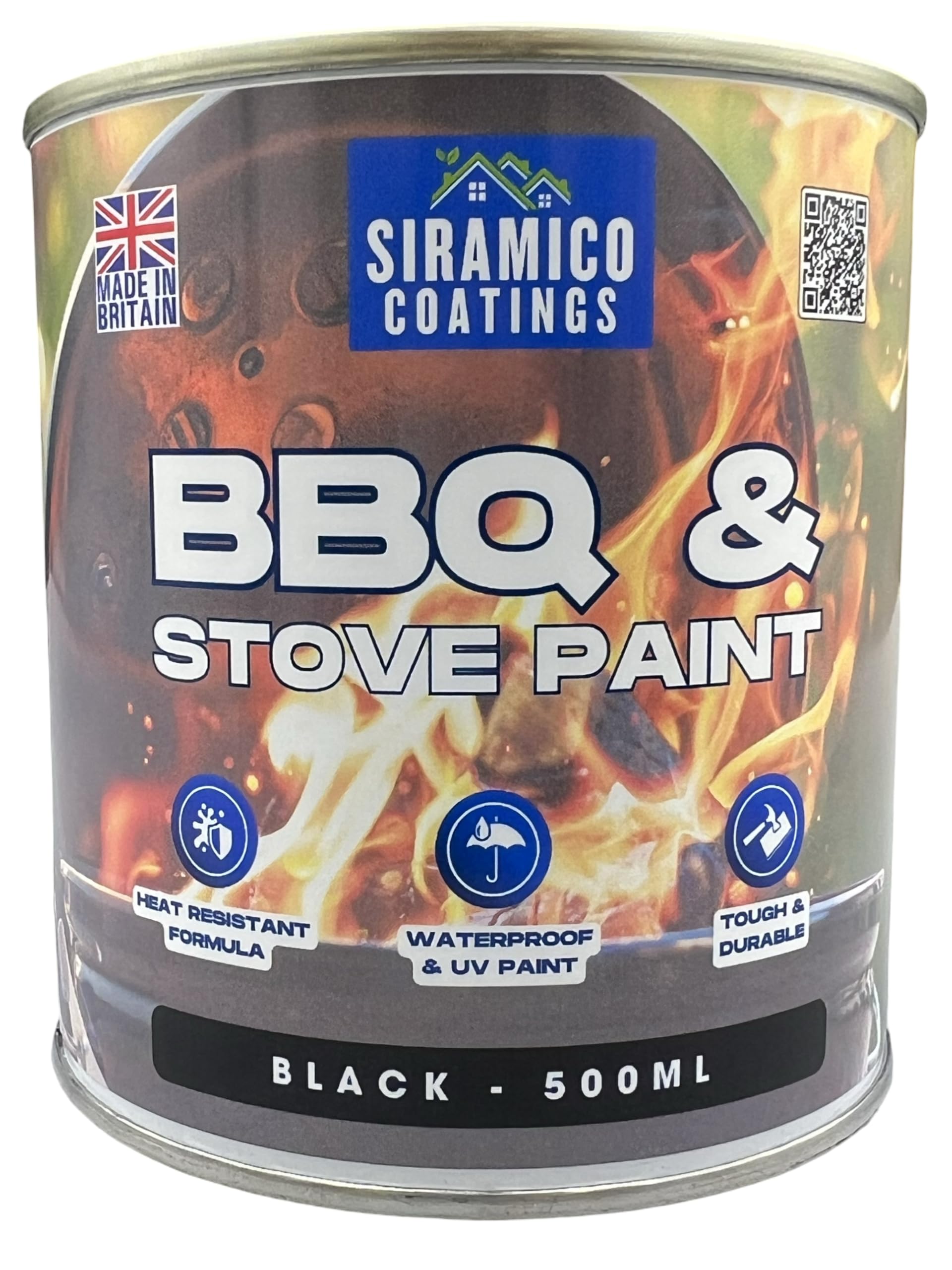 SIRAMICO COATINGS BBQ & Stove Paint - High Temperature Paint 1000°c (Black, 500ml)
