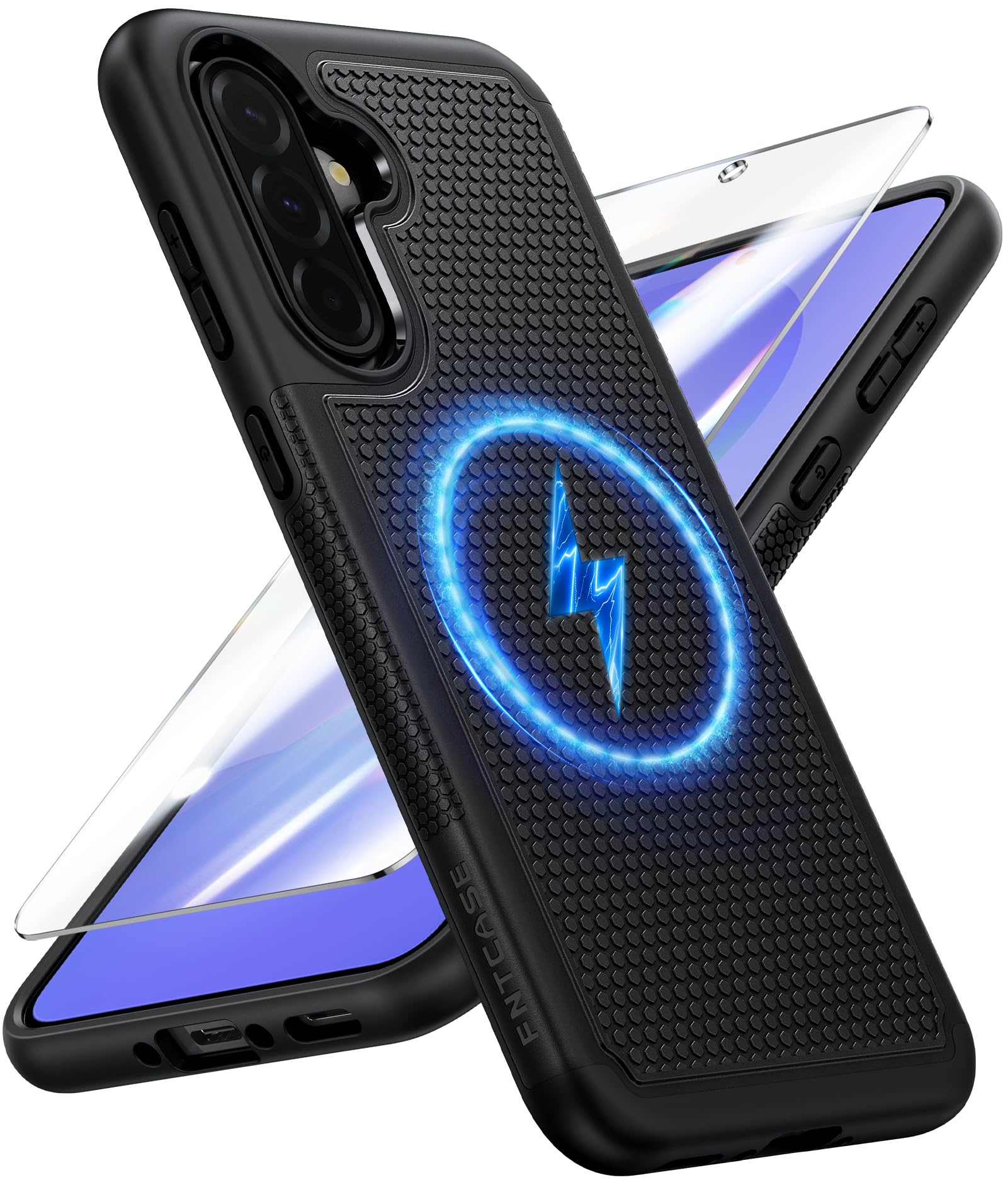 FNTCASE for Galaxy A36-5G Phone Case: Fit for MagSafe Samsung A36 5G Cover | Dual Layer Shockproof Protective Drop Protection, Non Slip Matte Textured Magnetic Cases With Screen Protector, Black