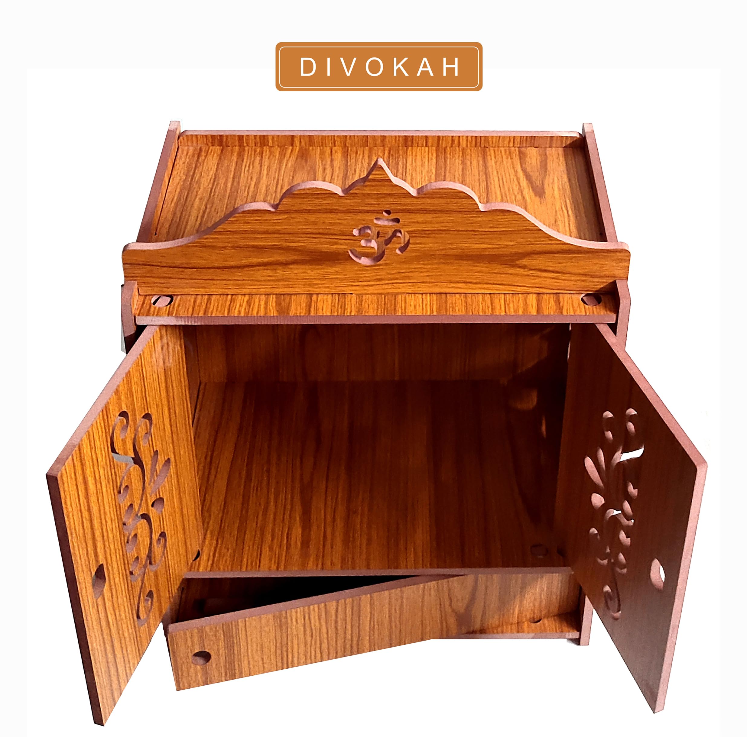 DIVOKAH Beautiful Wooden Pooja Mandir for Home/Temple for Home and Office/Puja Mandir/Puja Stand/Pooja Mandapam (8 Mm Plywood Thickness) (2DOR WDN Lotus) 4