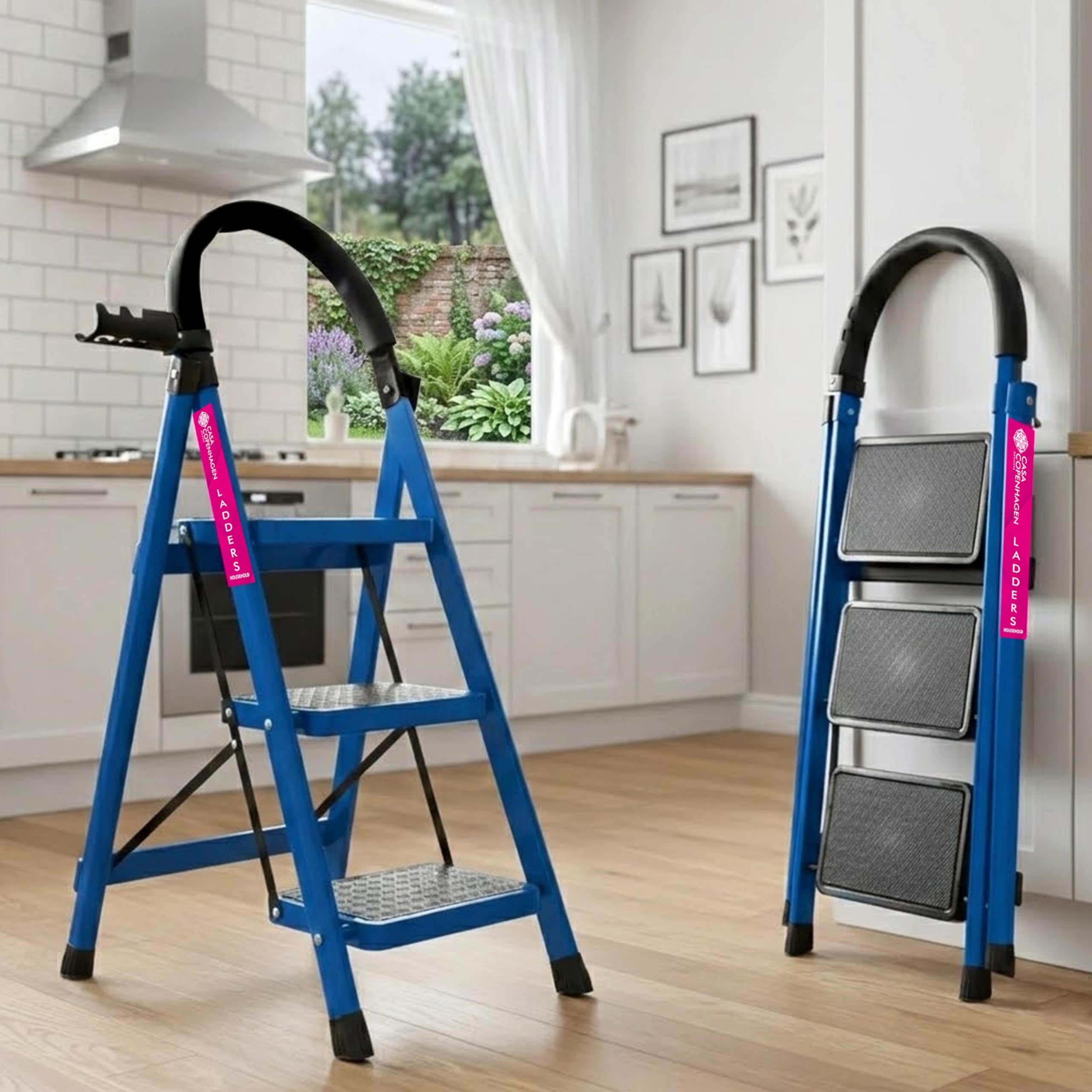 Casa Copenhagen Black 5 Step Ladder for Home Use with Built-in Tool Tray | Heavy Duty D Shape Rods | Ultra Large Platform | Wide Rubber Feet | 150Kg Capacity Foldable Ladder - 7 Years Warranty — Amazon image 12
