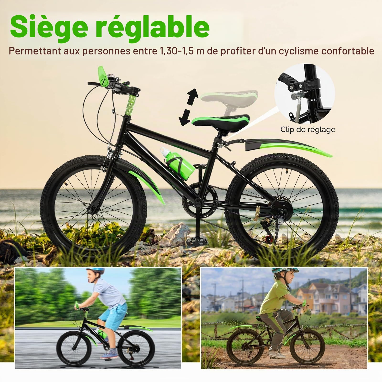 VTT 20 Pouces,vélo Enfant,vélo de Ville à 7 Vitesses avec Garde,Suspension et capacité de Charge jusqu'à 85 kg
