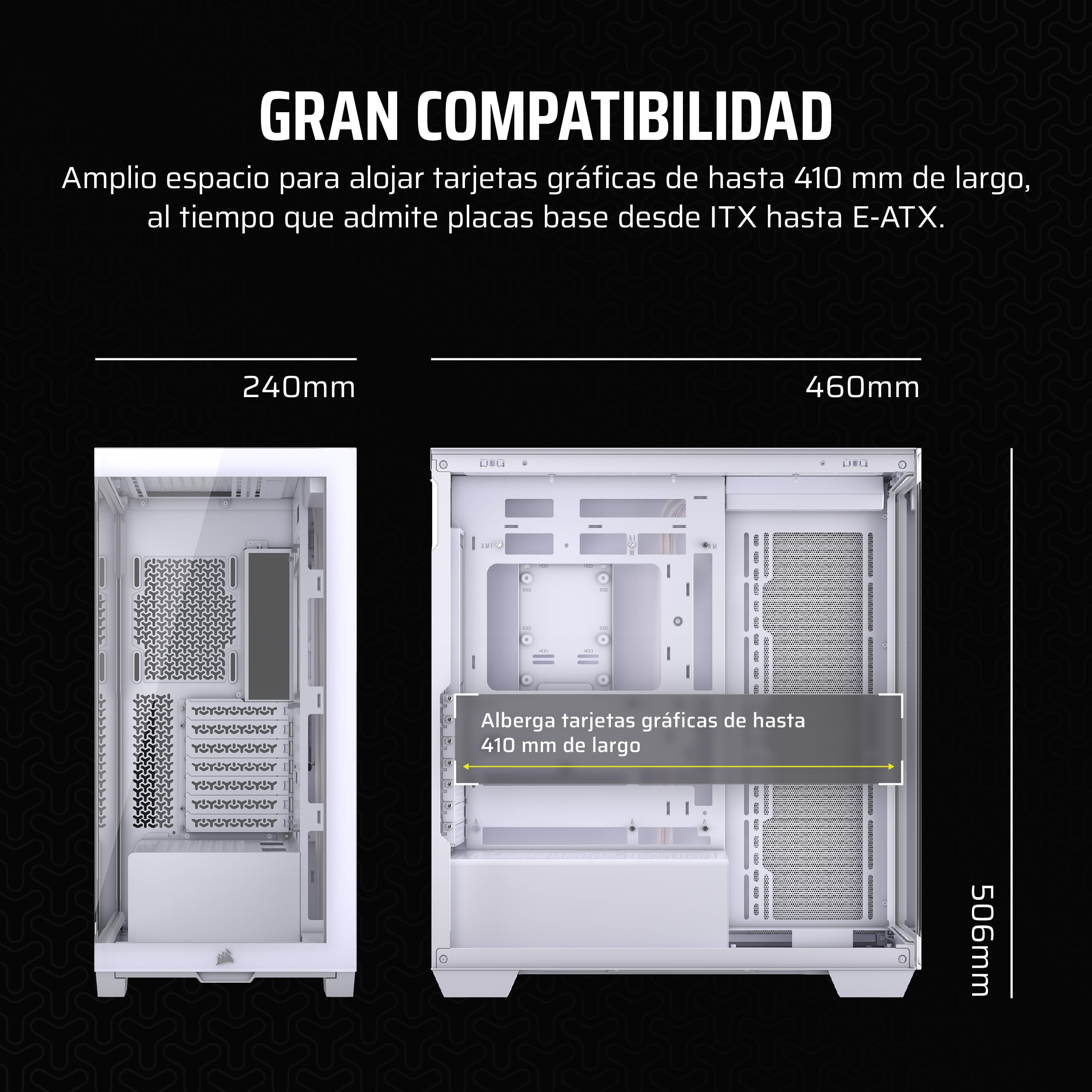 CORSAIR 3500X Media-Torre ATX Caja de PC - Cristal Templado Panorámico - Conexión Inversa Compatible con Placa Base - Sin Ventiladores Incluidos - Blanco