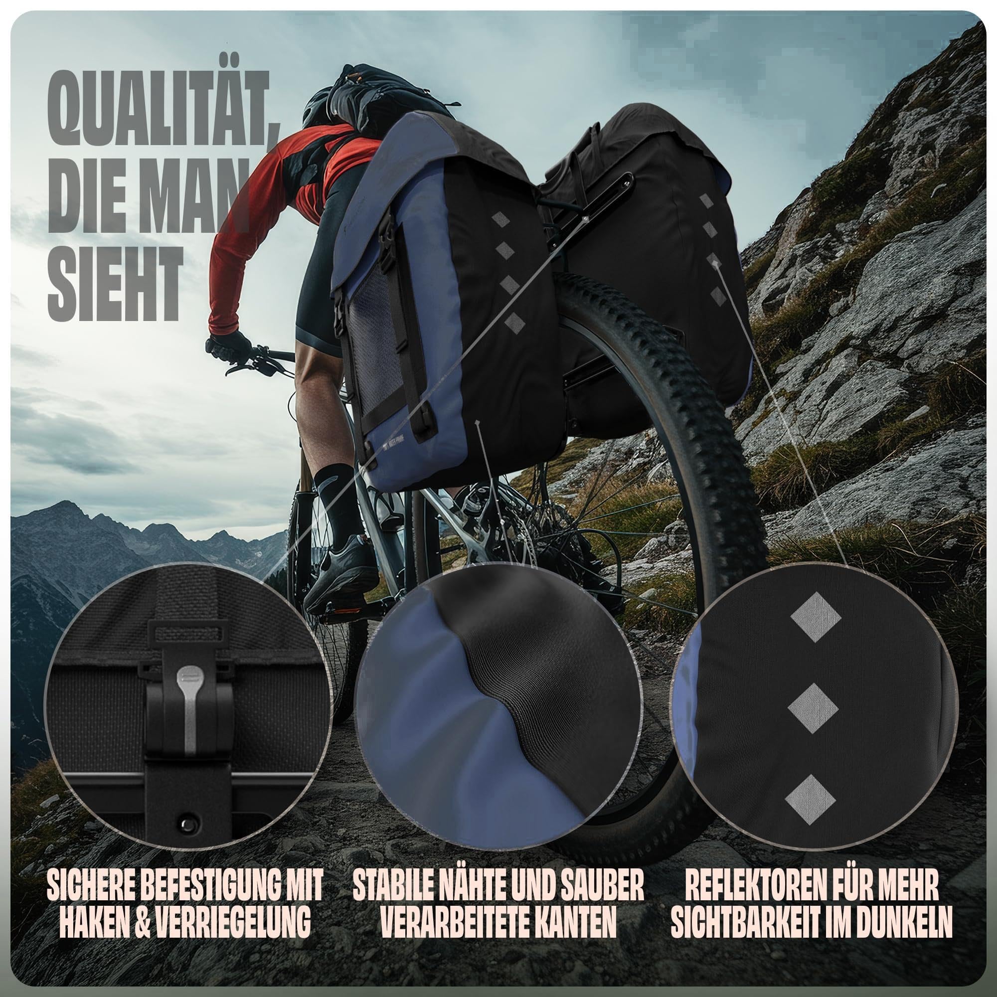 Red Loon 2 x torba rowerowa eBike z tyłu – torba rowerowa na bagażnik rowerowy wodoszczelna – torba rowerowa – torba rowerowa na bagażnik rowerowy – bagażnik, plandeka na samochód ciężarowy Pro Plus, ciemnoniebieska
