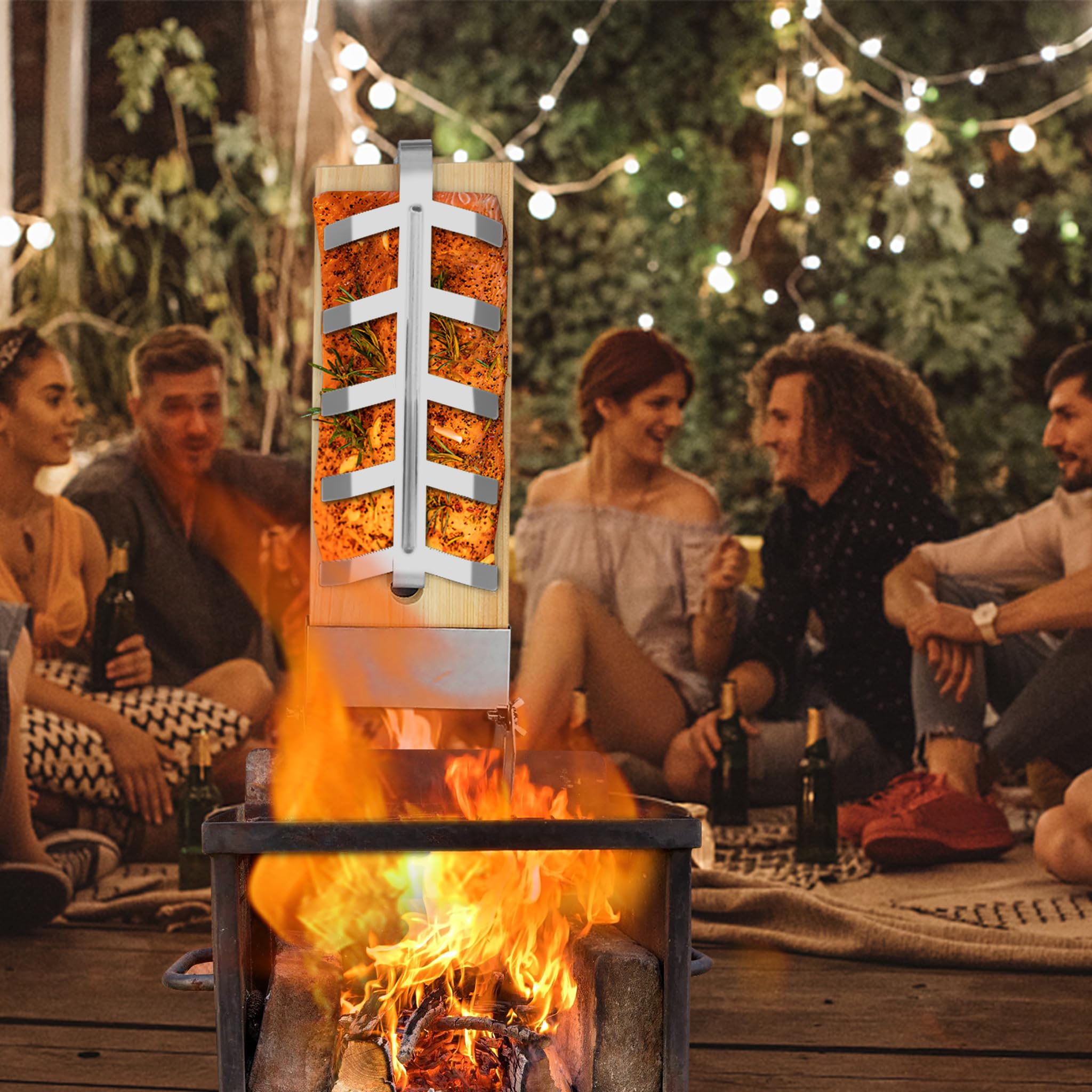 LZQ Lot de 4 planches à saumon flambé avec support en acier inoxydable 5 niveaux réglables