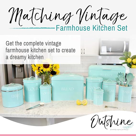 OUTSHINE Kitchen Canisters for Countertop Set of 3 | Farmhouse Canister Sets for Kitchen Counter Mint | Flour Sugar Coffee Canister Farmhouse Kitchen Decor | Vintage Style Large Storage Containers