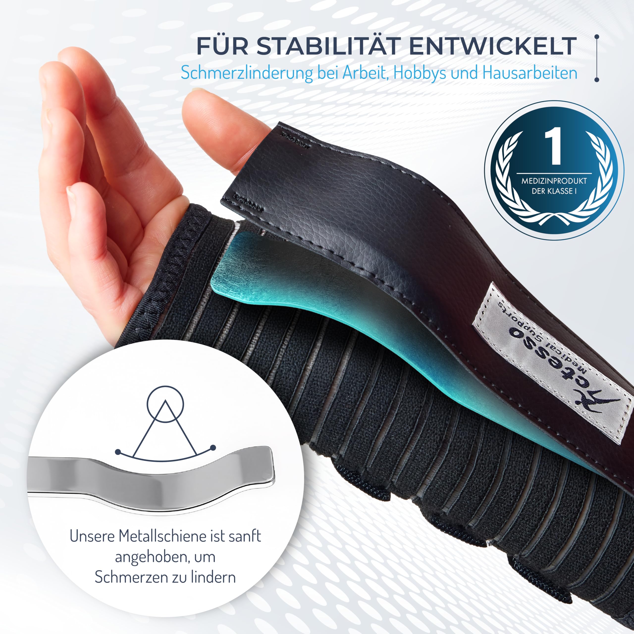 Actesso Atmungsaktive Handgelenkschiene Handgelenkstütze - Entlastung für Karpaltunnelsyndrom, Verstauchungen, RSI und Sehnenscheidenentzündung (Schwarz, M, Links)