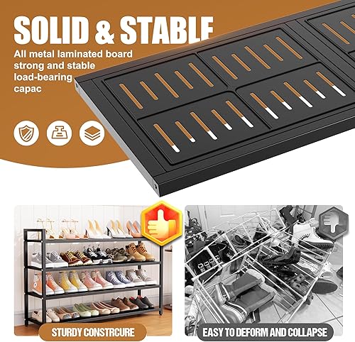 Miniatura 5 de Zapatero de 3 niveles, zapatero de metal resistente, organizador de zapatos resistente y duradero, estante de zapatos para armario, entrada,
