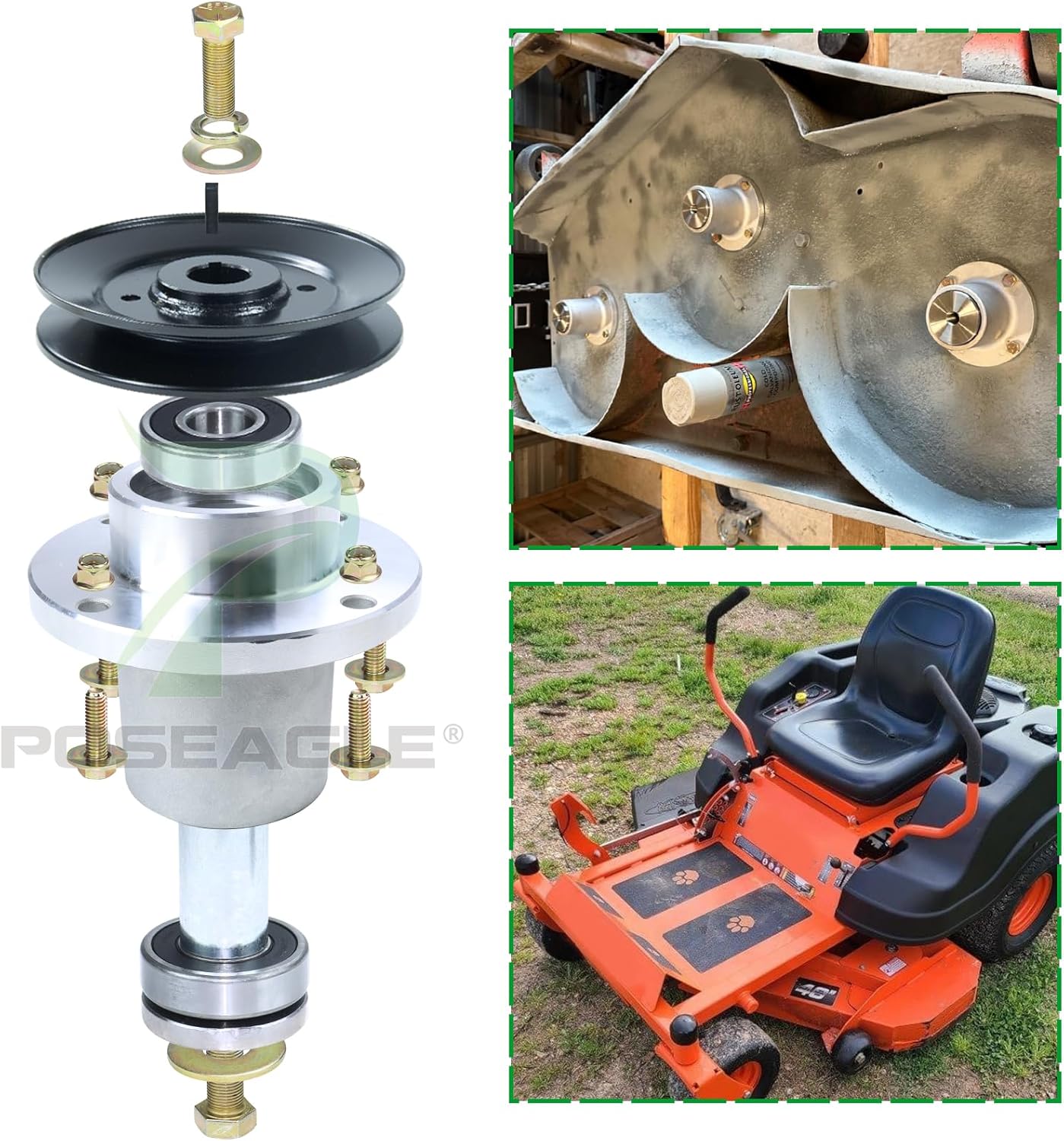 037-2000-00 Spindle Bad Boy with 033-4820-00 Pulley Replace Bad Boy Mower Parts 037-2050-00 037-2000-00 037 2000 00 037200000 033 4820 00 for Bad Boy Mz Magnum 48, Mz 42, Mz 48, 48", 42" Deck