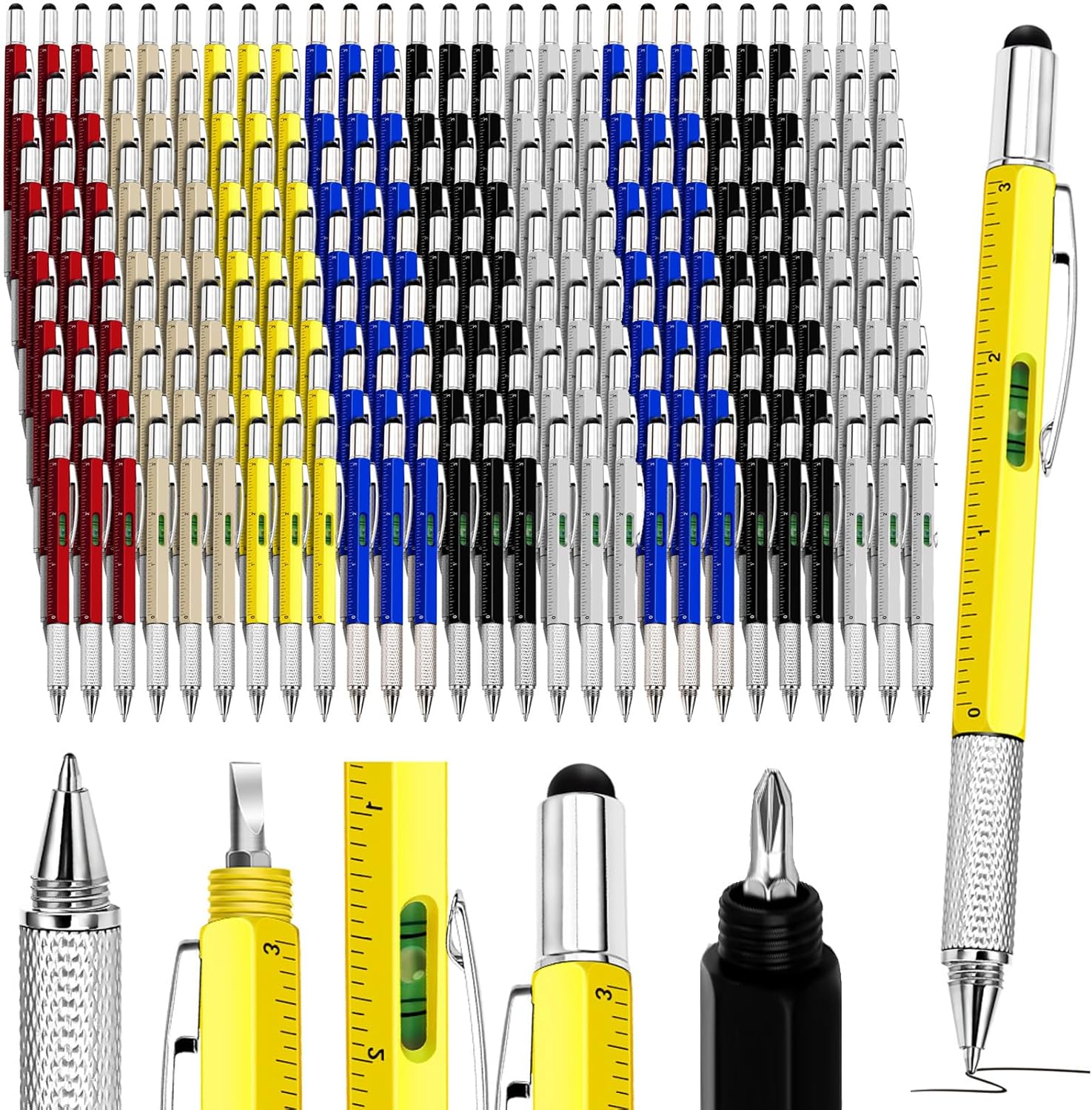 Zhanmai 300 Pcs Multi Tool Pens Gift Pen Bulk for Men 6 in 1 Multifunction Pen Screwdriver Pen Gadgets Screwdriver Pen Ruler Level Gauge Ballpoint Pen for Men Father's Day Birthday Gift 6 Colors