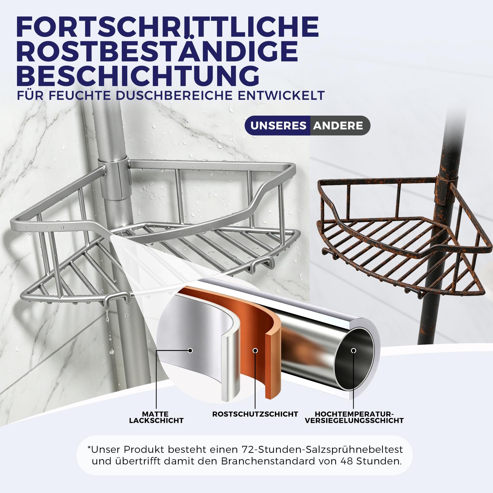 Purejoy Teleskop Duschregal ohne Bohren Silbergrau, höhenverstellbares Eckregal für Dusche & Badezimmer, rostfreie Duschablage mit 4 Körben (Silbergrau, 81–312 cm, Dreieckig)