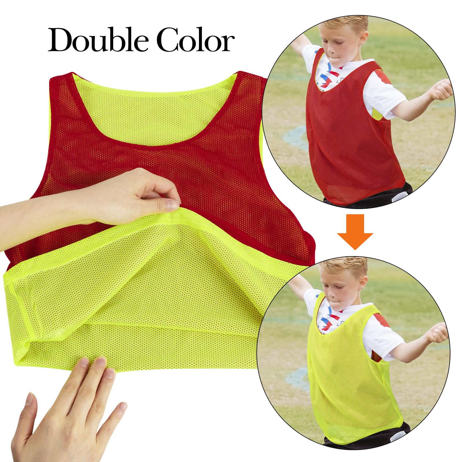 Linkidea Chaleco de equipo de fútbol de doble cara para niños de 6 a 12 años, pinnies reversibles para deportes y práctica (paquete de 12)
