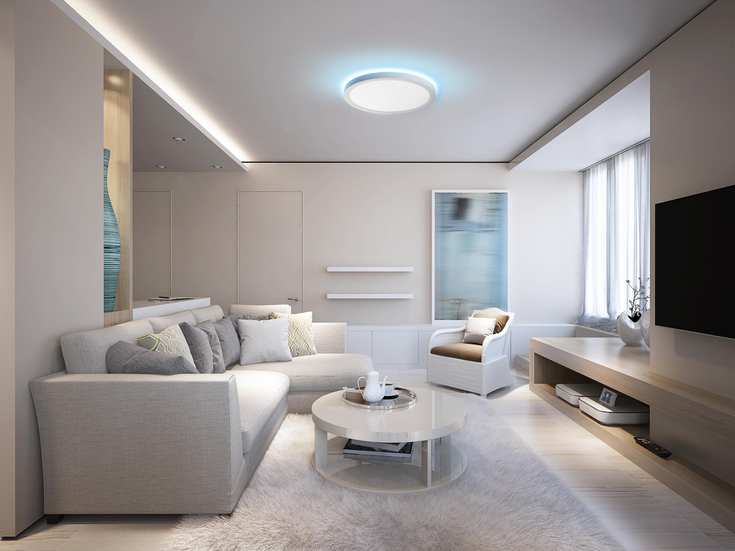 Garza - Plafón LED Techo con Control Remoto y Luz Indirecta Independiente, 20 W 2000 lm, Intensidad y Temperatura de Color Regulables 3000K-6500K, Temporizador de Apagado, Redondo 293 x 24 mm, Blanco