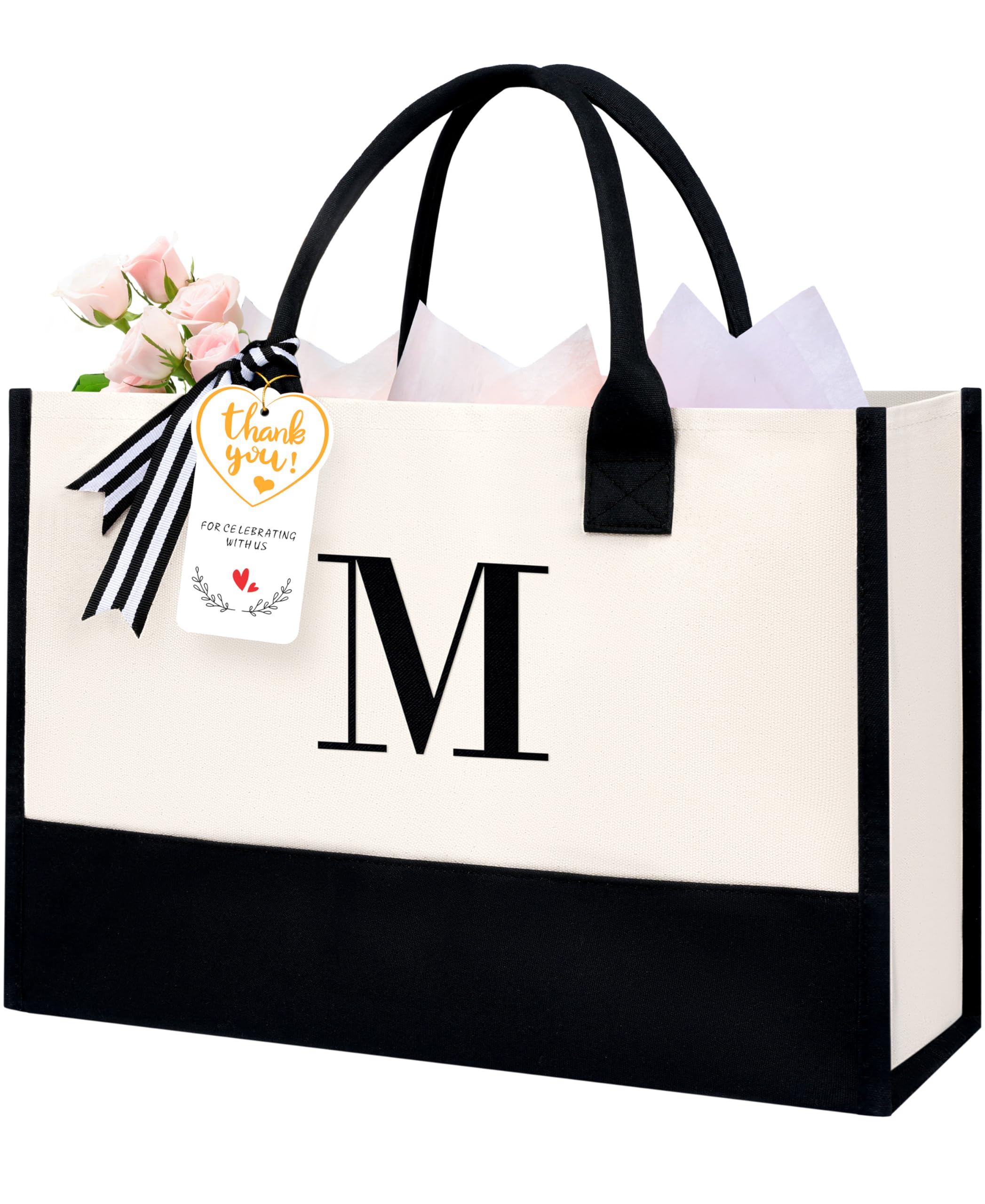 Initial Tote Bag, Personalized Birthday Gifts for Women, Teacher, Friends, Mom, Wedding, Monogrammed Beach Bag
