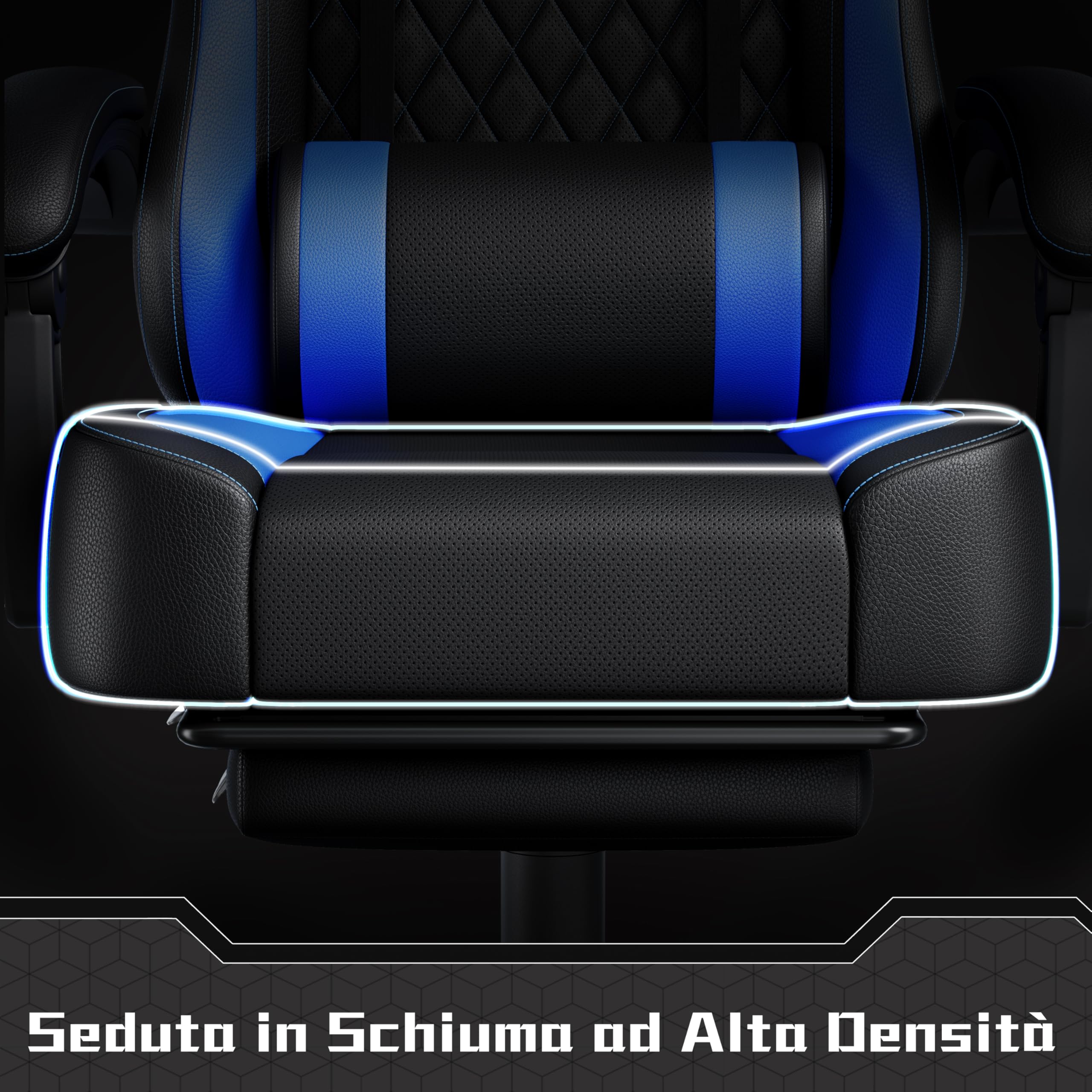 Yaheetech Sedia da Gaming Ergonomica con Cuscino Massaggio Lombare, Schienale Reclinabile e Poggiapiedi Estraibile, Sedia da Ufficio Girevole con Braccioli Imbottiti e Poggiatesta Rimovibile (Blu)