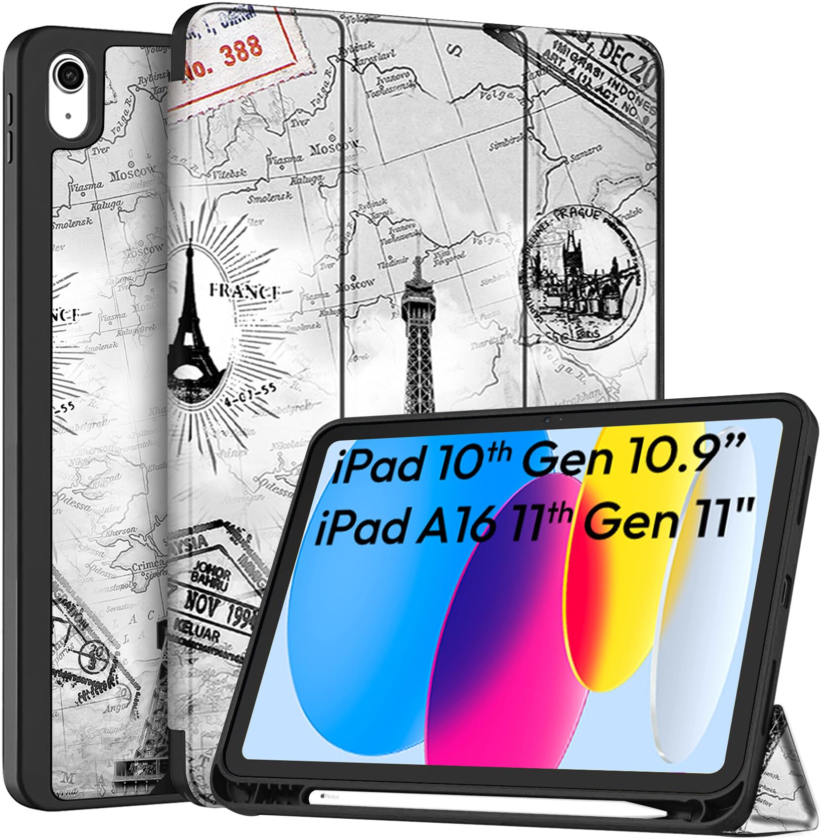 Robustrion Case for iPad 11th Gen (A16) / 10th Generation Cover Case (2025/2022), Smart Flexible Trifold Flip Stand Cover [Pencil Holder] for iPad 10th Gen / 11th Generation [Auto Sleep Wake] - Hippy — Amazon image 13