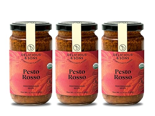 Delicious Sons - Orgánico - Sin GMO - Sin gluten - Keto - Salsa italiana de tomate secado al sol Pesto Rosso con queso Parmigiano Reggiano DOP 670