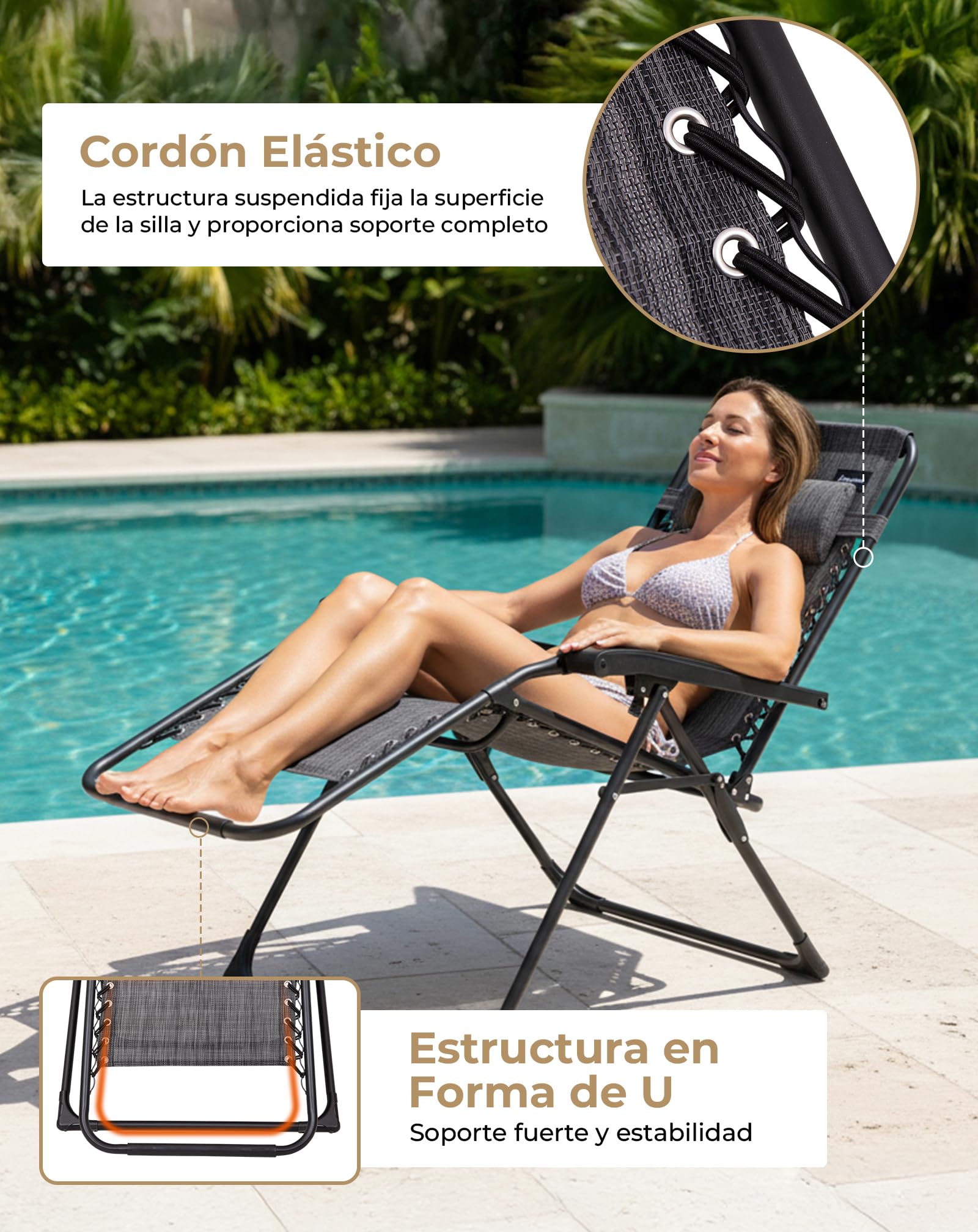 KingCamp Tumbonas Gravedad Cero Plegables hasta 180 kg, Pack de 2 | Silla Reclinable de Jardín Ajustable 90°-130°, Reposacabezas, Textilene y Acero, Tumbona Portátil para Camping Jardín Terraza