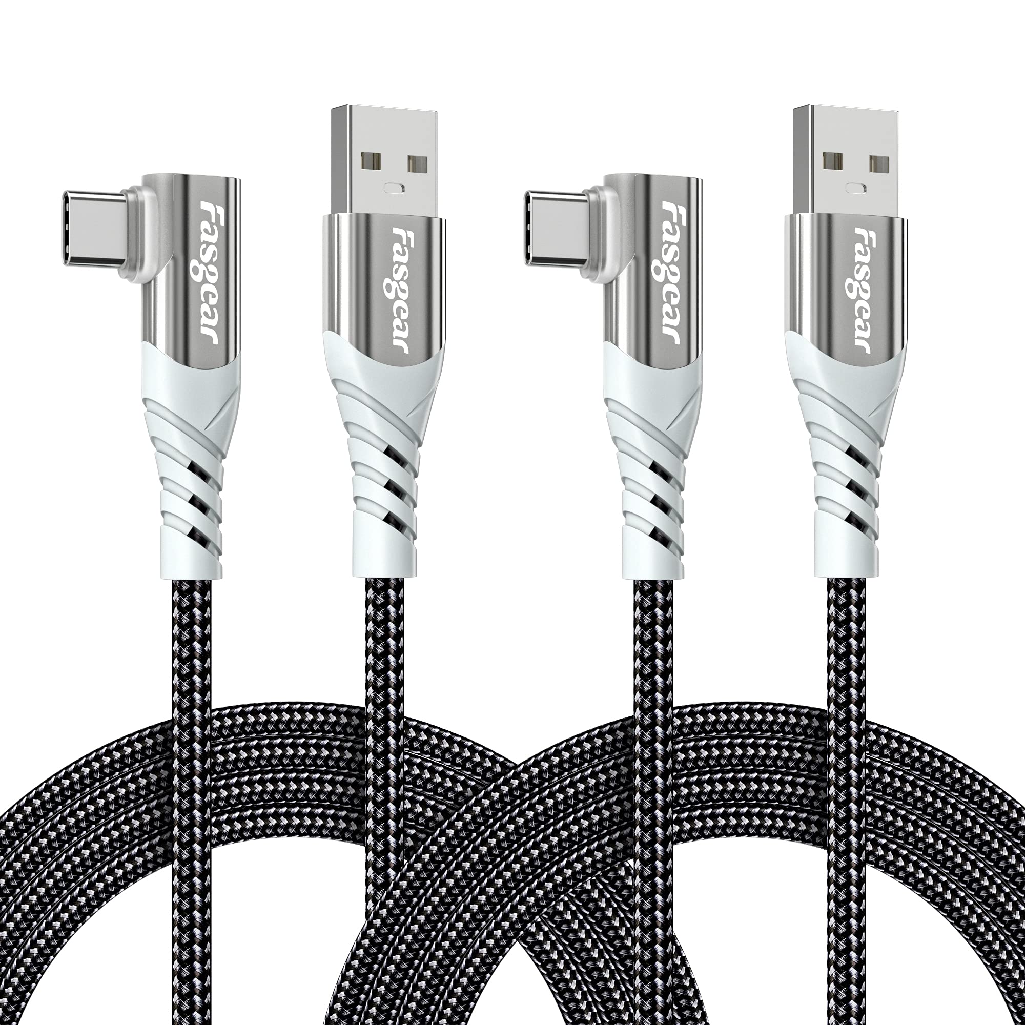 Fasgear USB C to USB A Cable 2 Pack 6ft Durable Braided 3A Fast Charging Type C Charger Cord Right Angle Compatible for Samsung S21/Galaxy Z Fold 4/
