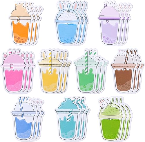 Paquete de 30 notas adhesivas de té de burbujas, total de 600 hojas, tema de té con leche Boba, bloc de notas autoadhesivas, blocs de notas de