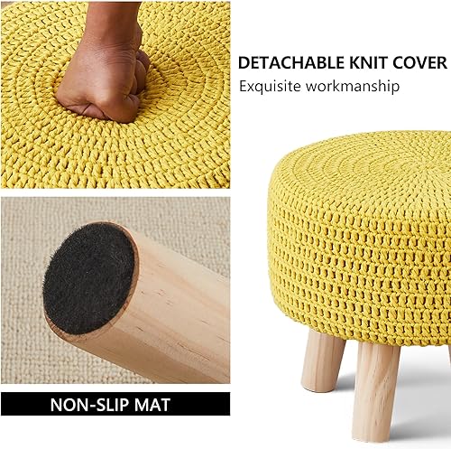 Miniatura 5 de Wimarsbon Otomanas pequeñas, puf 100% tejido a mano, reposapiés redondo con 4 patas de madera antideslizantes, puf de cuerda de algodón de