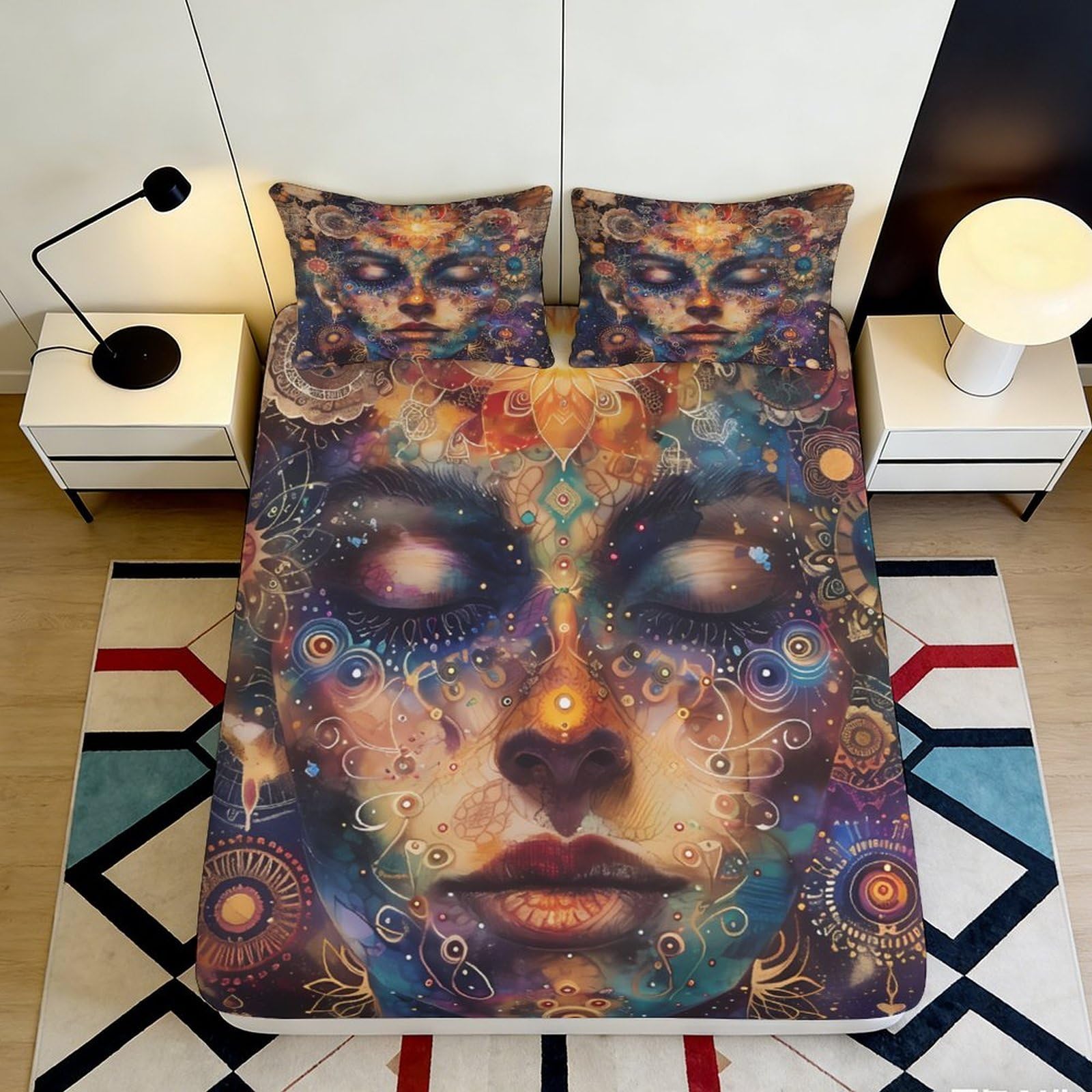 Pnayamiorkfel Style-7 3D Printed Psychedelic Face Fitted Sheet Microfiber Soft Artistic Mandala Bed Cover For Bedroom Guest Room Decor 90X200x25cm