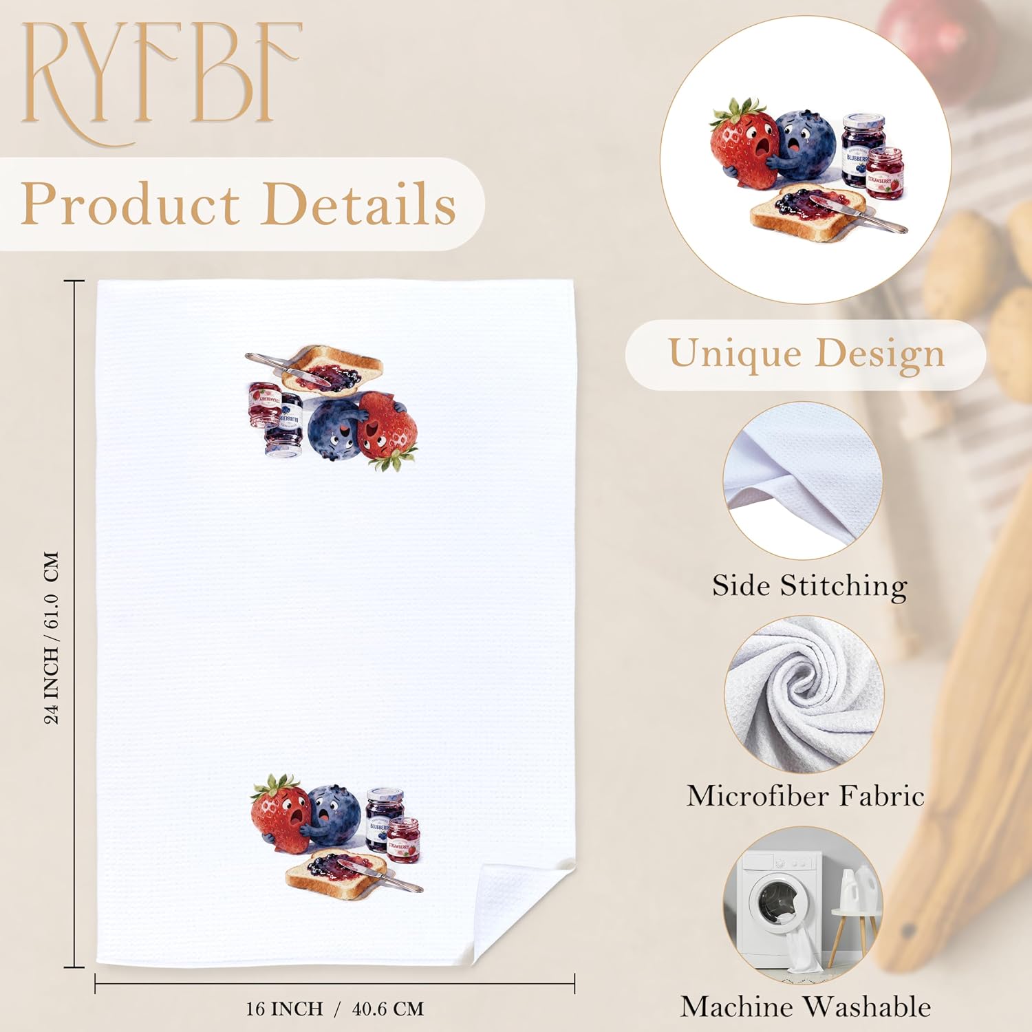 Funny Baking Kitchen Towels, Baker Baking Lover Gifts Decorative Hand Towels for Kitchen Bakery, Strawberry Blueberry Decor Dish Towel Dishcloth, 16x24 Inch