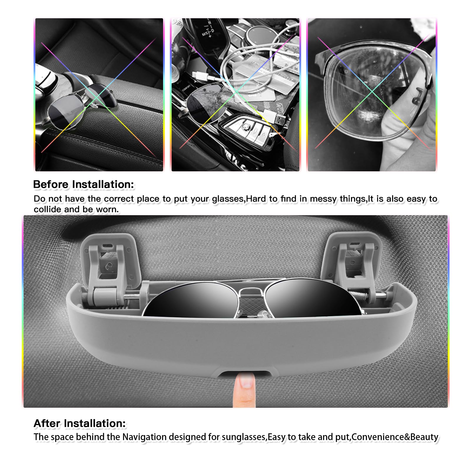 SKTU Supporto per occhiali da sole auto compatibile con BMW Serie 1, 3, 5, 7, X1, X3, X5, X7, astuccio per occhiali, porta occhiali per auto, interno auto (Grigio)