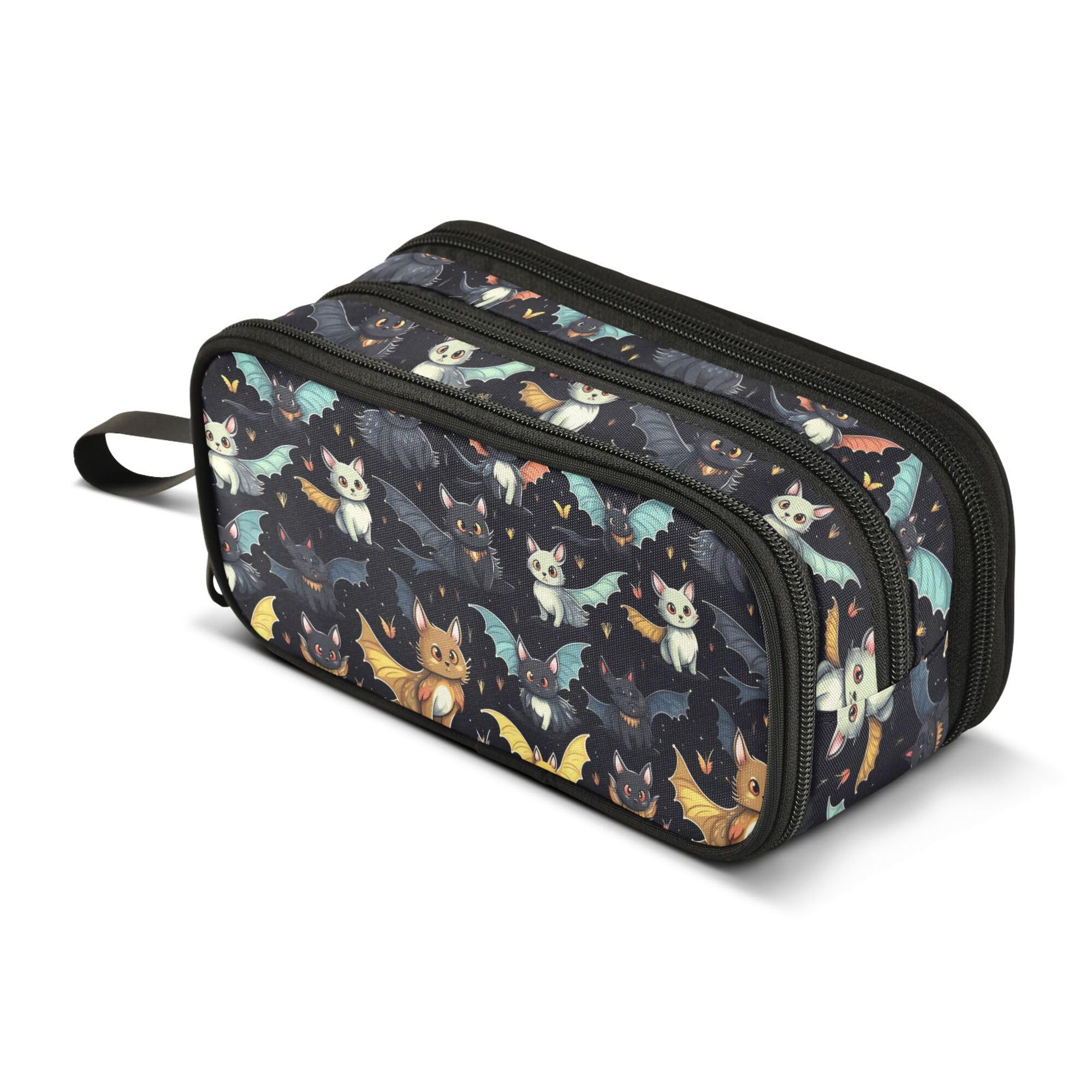 ALAZA Large Pencil Case, Big Capacity Pencil Bag Pen Pouch Holder 3 Compartments,Gothic Skull Cat Bat School Office Supplies Stationery Makeup Bag Storage Organizer for Students Girls Boys Women Men