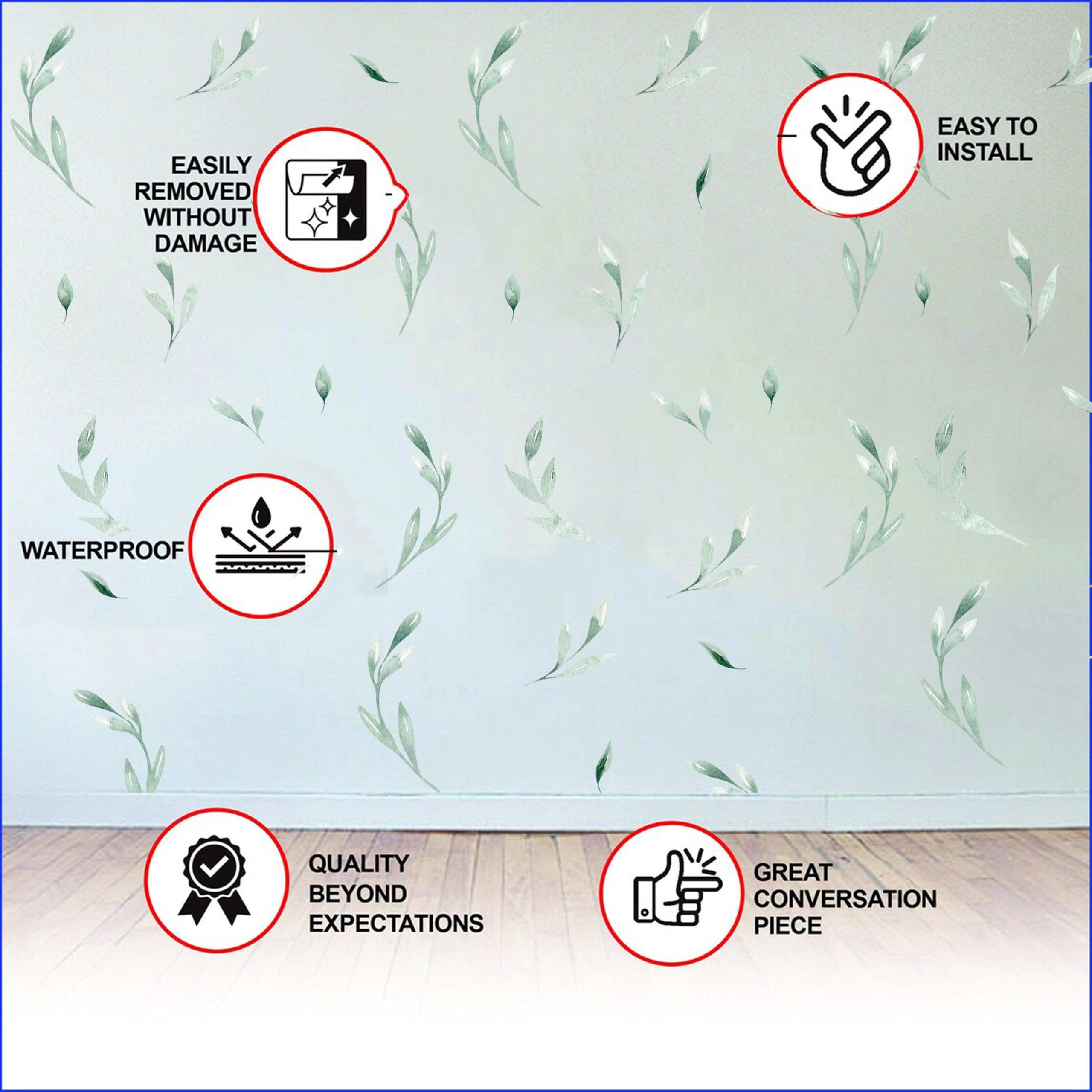 Calcomanías de hojas para decoración de pared, calcomanías botánicas de hojas verdes