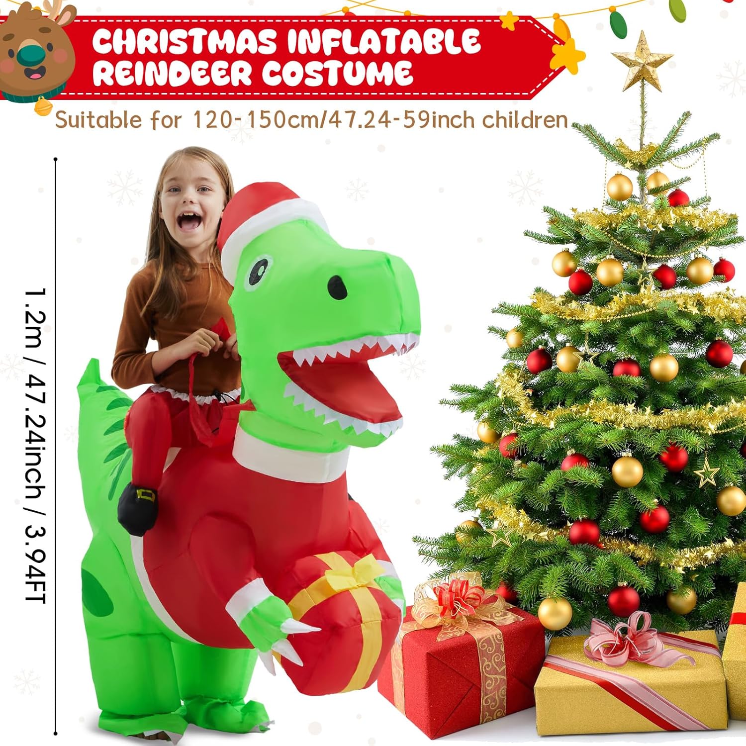 Inflatable Costume Kids Christmas Blow up Costumes with LED Light Funny Riding on Costume for Party Cosplay