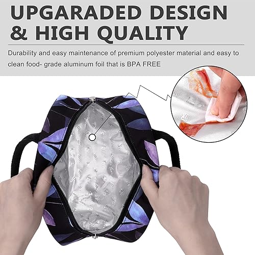 Miniatura 6 de BALORAY - Lonchera para mujeres y hombres, con aislamiento, para adultos, reutilizable, para el trabajo, picnic, escuela o viajes (hojas azules)