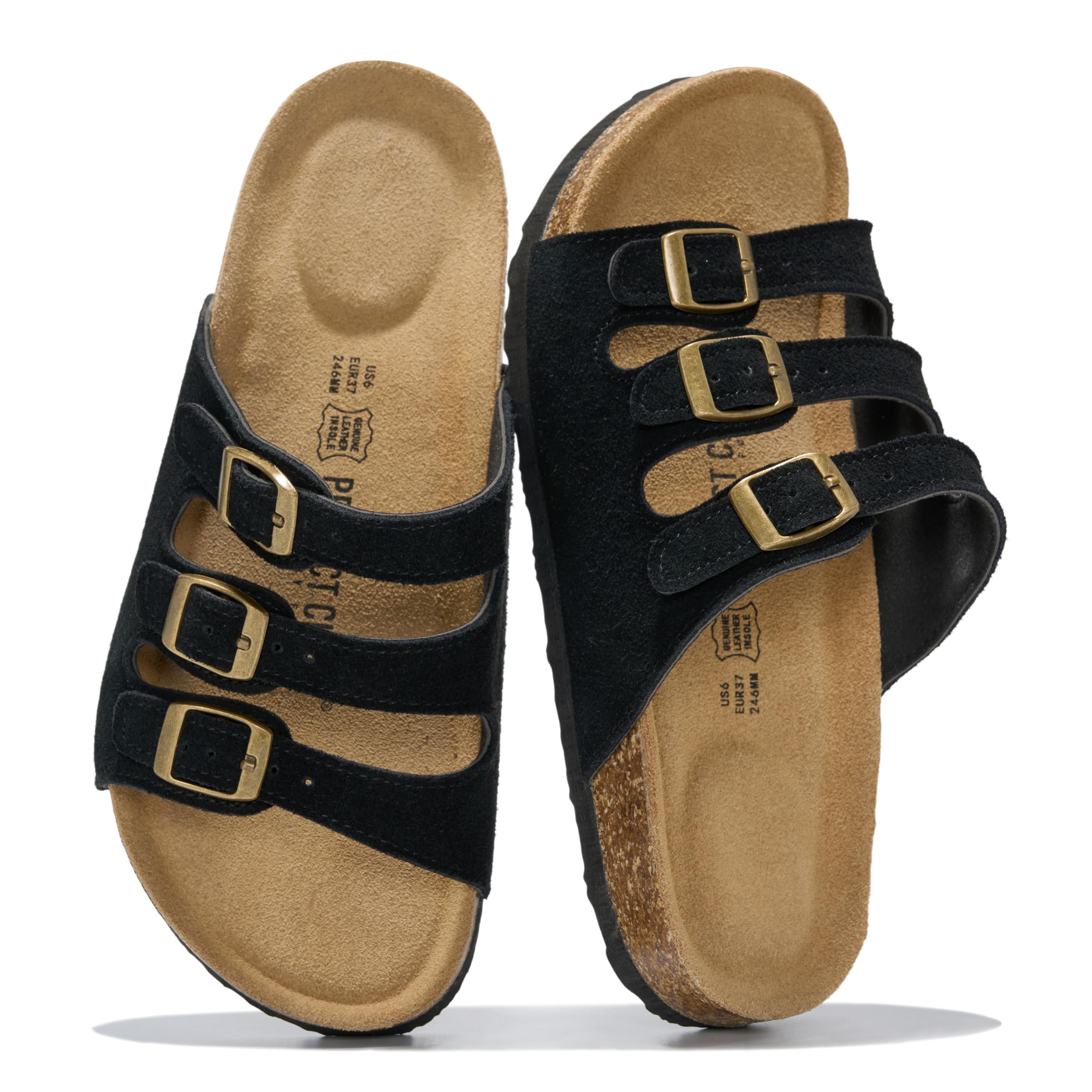 Project Cloud 100% Genuine Leather Summer Slide Sandals for Women (Capri) | Summer Memory Foam &amp; Cork Footbed Beach Vacation Essentials Womens Sandals Comfortable Lightweight Slides for Women Footwear