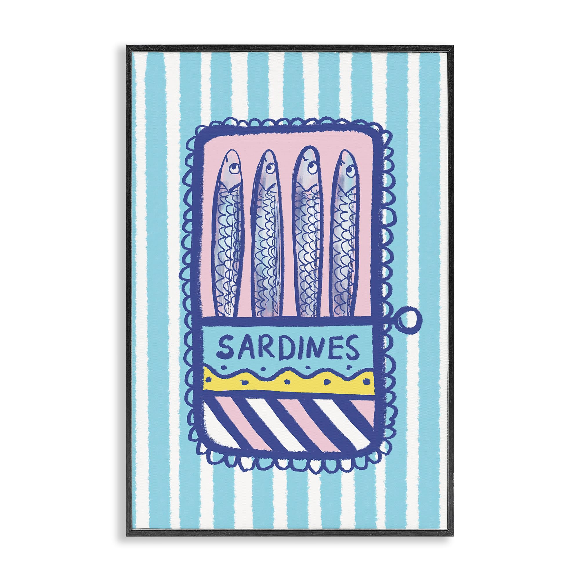 Pastel Stripes Sardines Nautical Retro, 16 x 24 Inch Framed Giclée Print