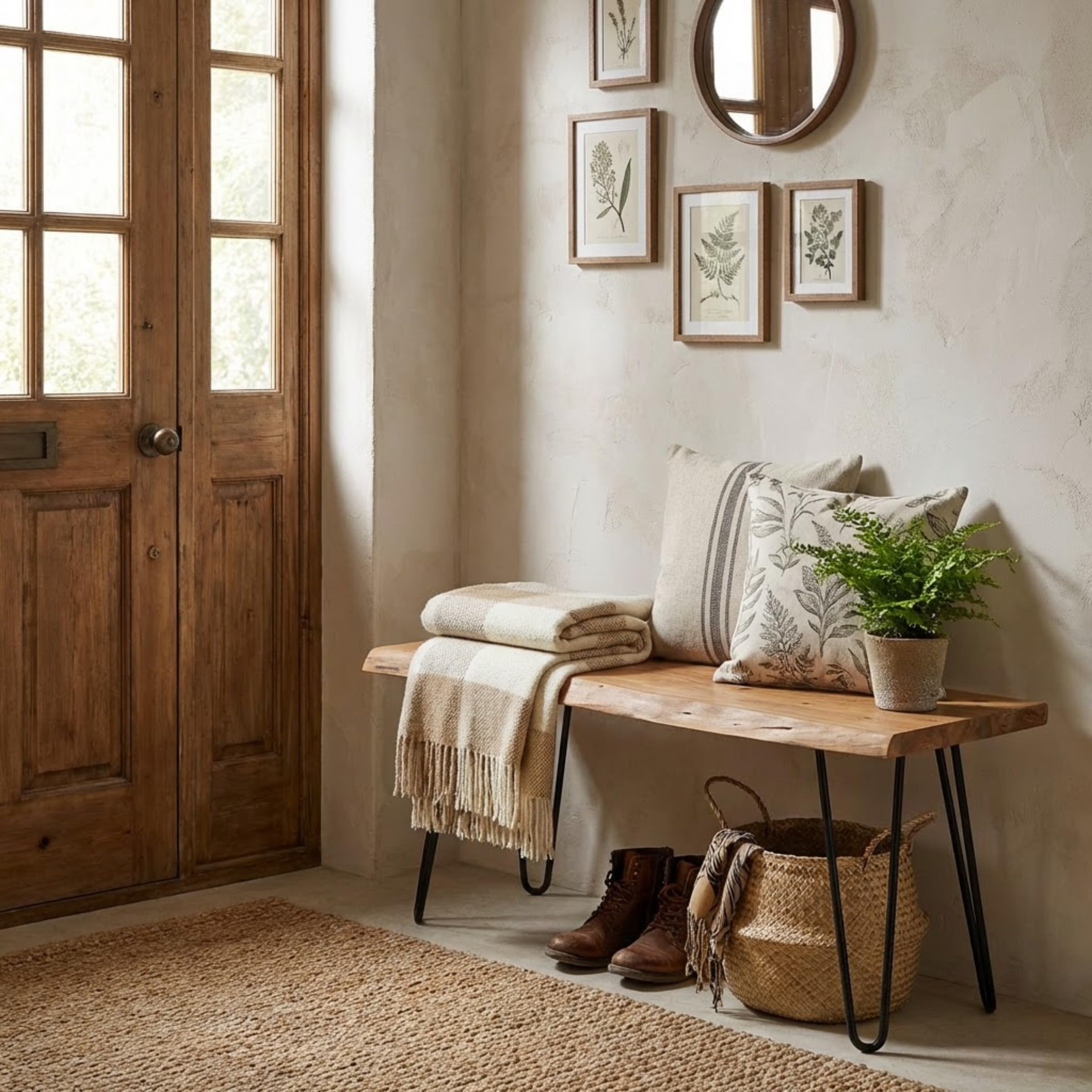 Alaterre Live Edge Solid Wood Entryway Bench with Hairpin Metal Legs, 36” | Narrow Shoe Bench, End of Bed Bench, Modern Farmhouse Table Bench, for Entryway, Dining Room, Kitchen, or Bedroom