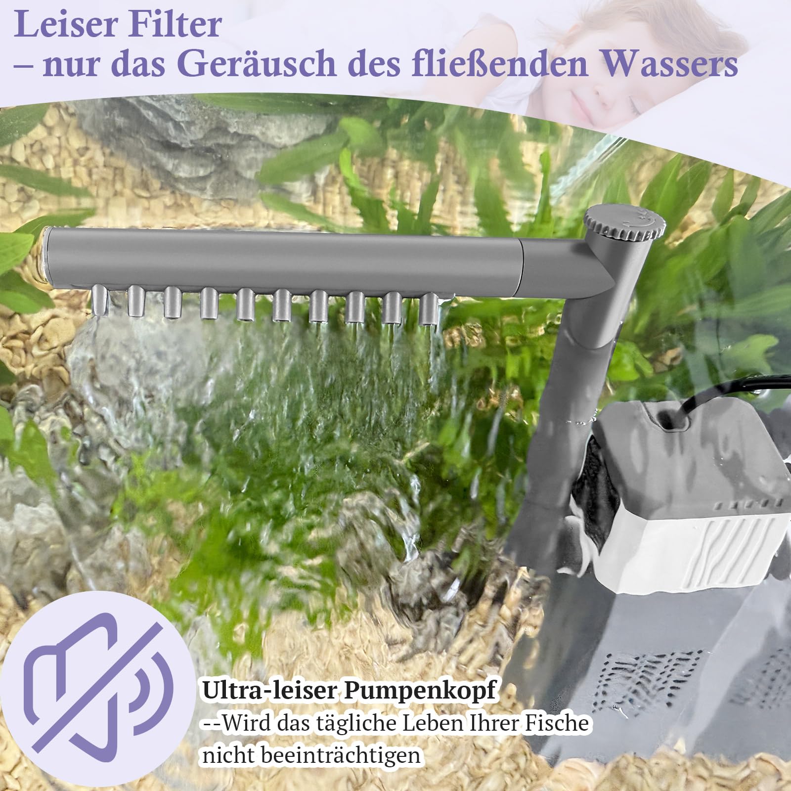 8W 12W Leistungsstarker Aquarienfilter für 40–180L Aquarien, Leise 3-in-1 Aquarium Filter, 400LPH 700LPH Einstellbarer Aquarium Innenfilter für Schildkröten-/Garnelen-/Zuchtbecken