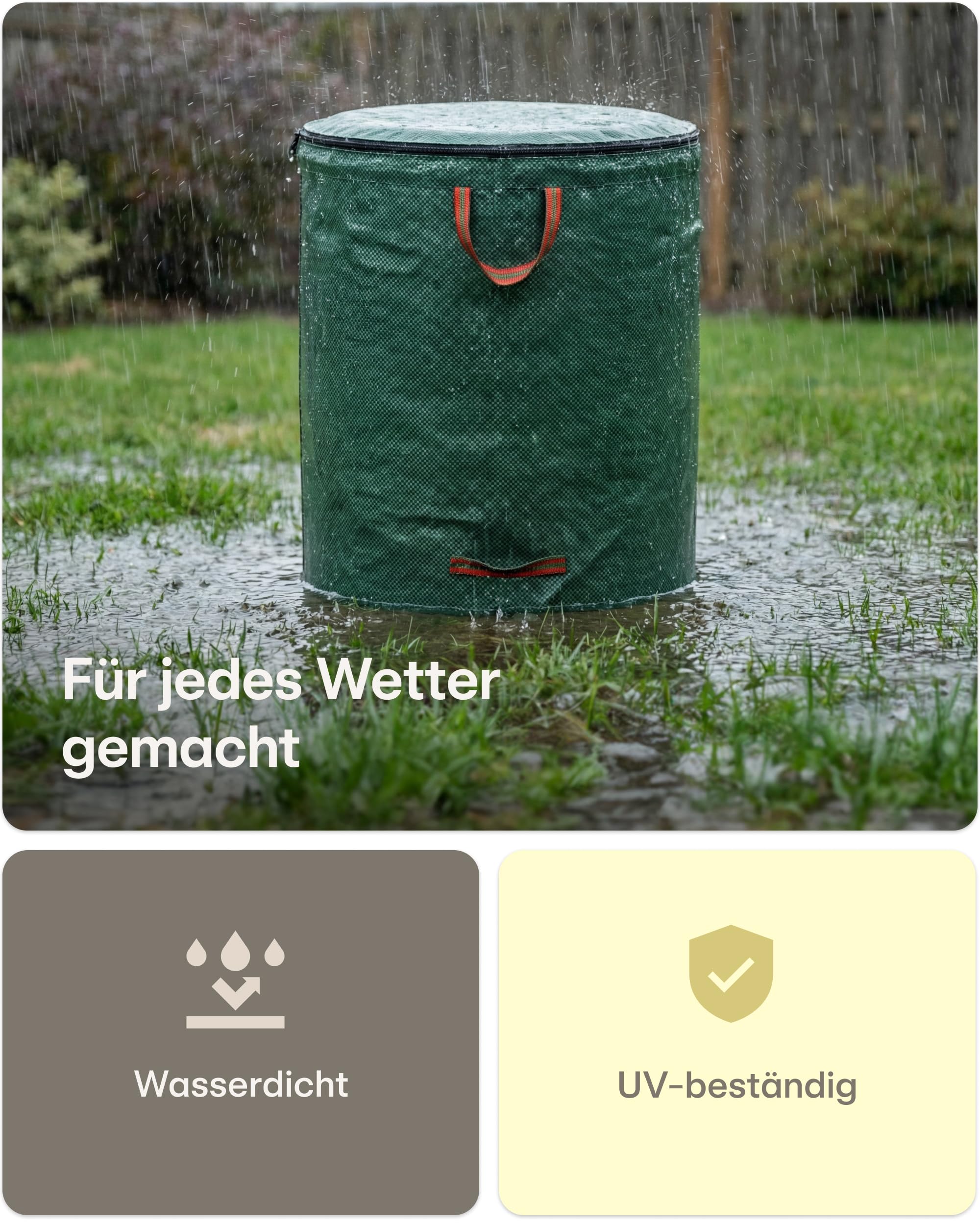 Praknu 3x Gartenabfallsack Stabil 300 Liter Mit Deckel - Laubsack mit 4 Reißfesten Griffen - Stabil & Faltbar Gartensack - Laubsäcke - Gartensäcke - Garten Abfallsack - Grünschnittsack - Gartenzubehör